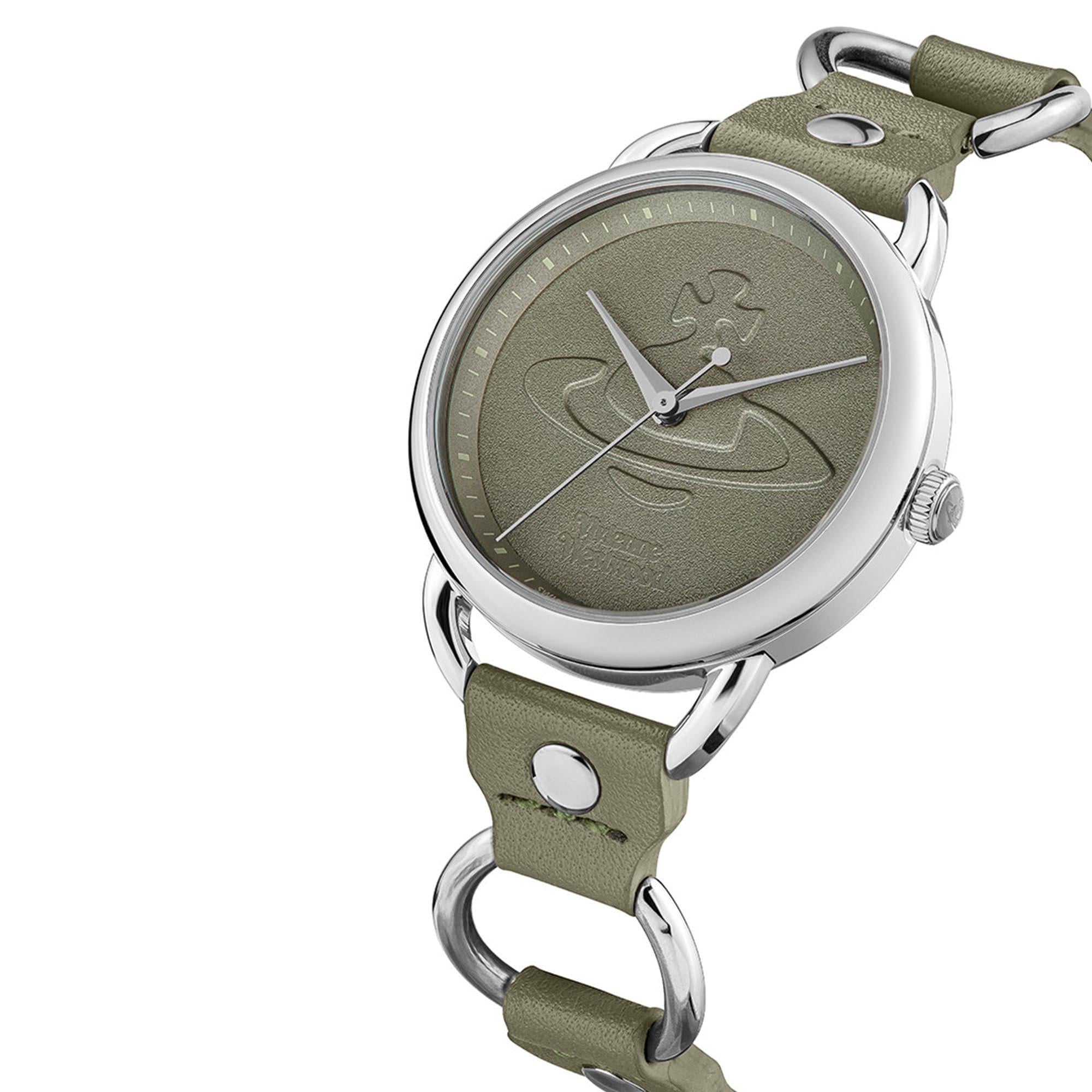 Vivienne Westwood Carnaby Quartz Olive Green Dial Olive Green Leather Strap Ladies Watch VV163OLSL