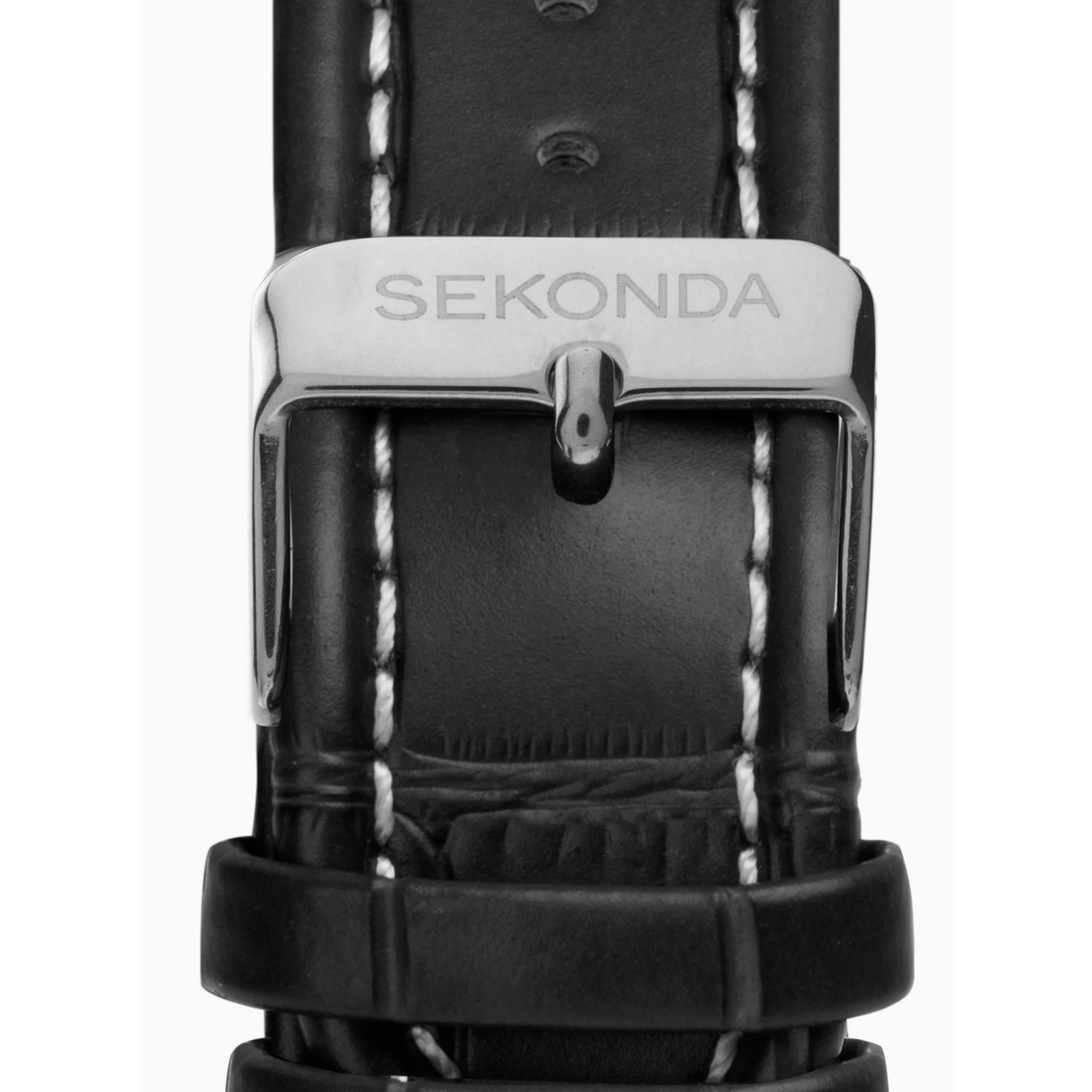 Sekonda Chronograph Quartz Black Dial Black Leather Strap Men's Watch 1721