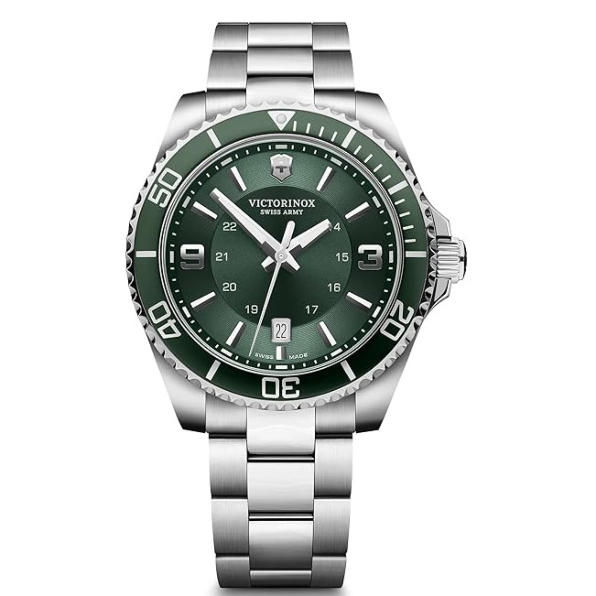 Victorinox Maverick Green Dial Silver Steel Bracelet Men's Watch 241934