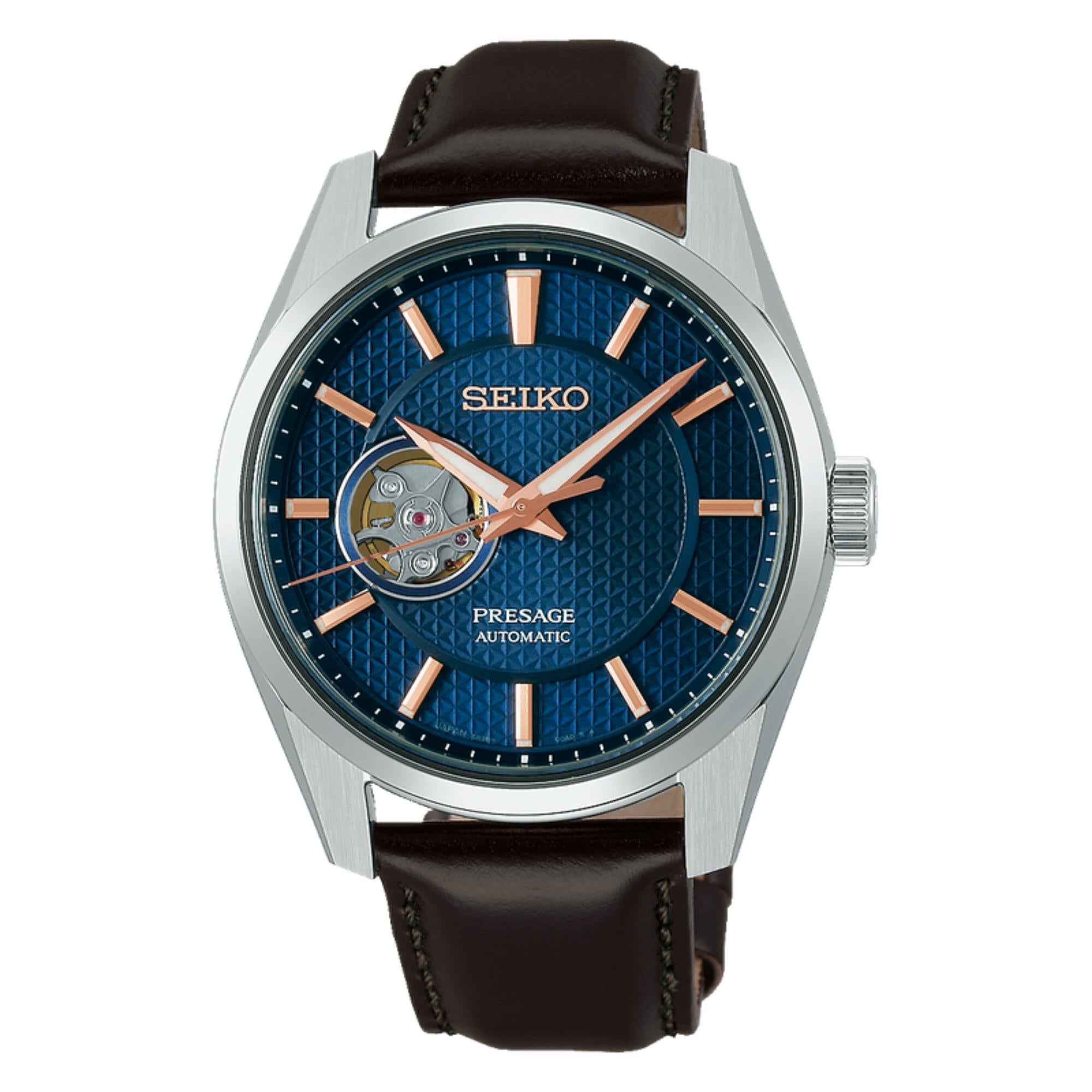 Seiko Presage Sharp Edged ‘Midnight’ Automatic Brown Dial Black Leather Strap Men’s Watch SPB311J1