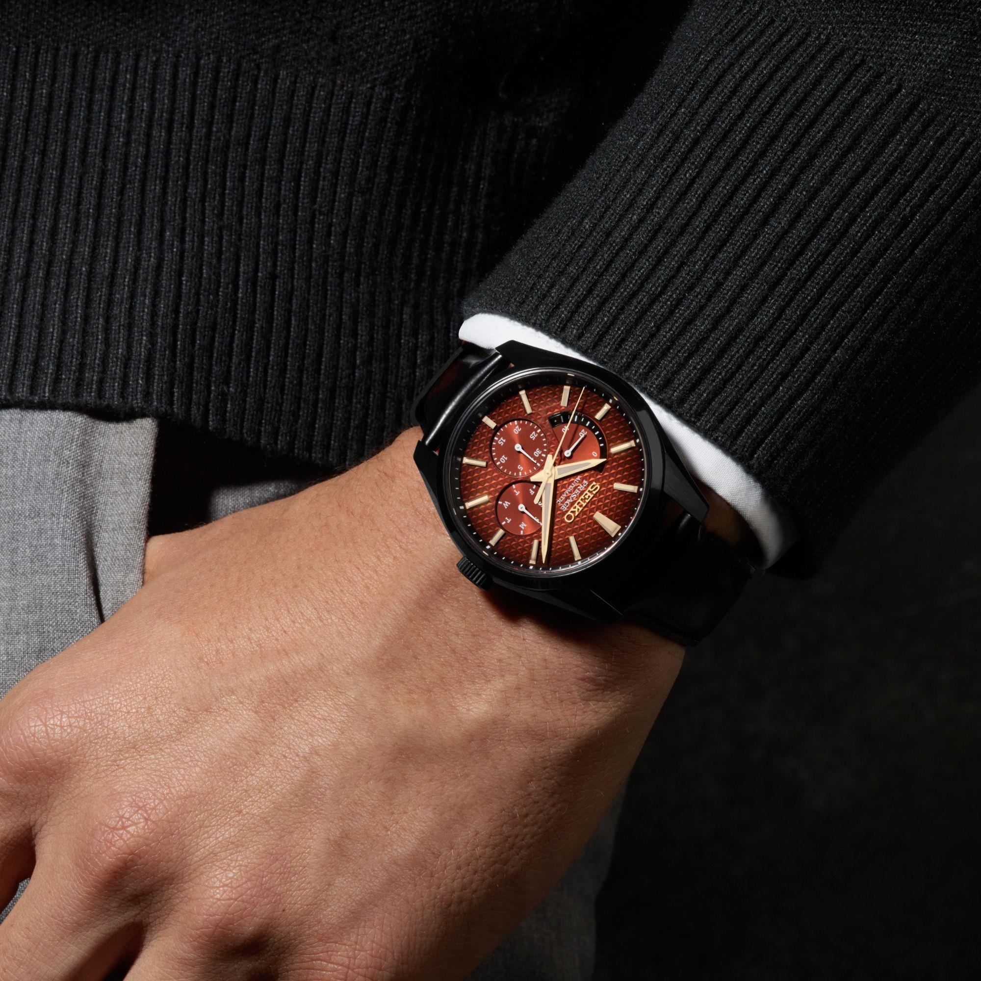 Seiko Presage Sharp Edged Kabuki Limited Edition Red Dial Leather Strap Men's Watch SPB329J1