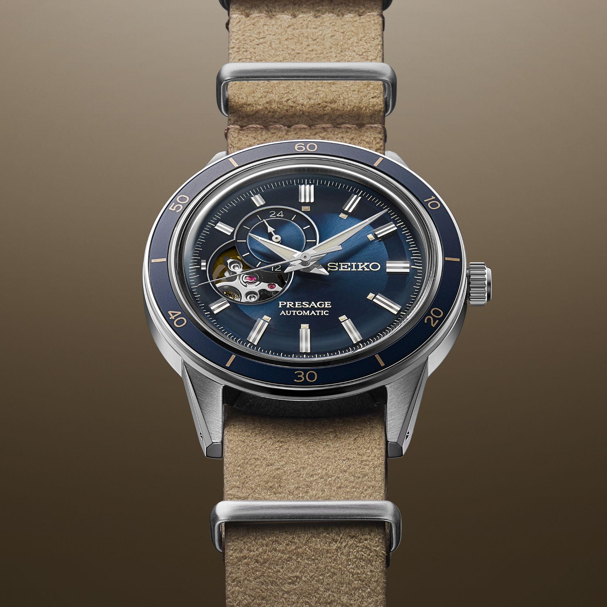 Seiko Presage Style 60s Automatic Blue Dial Beige Leather Strap Men’s Watch SSA453J1
