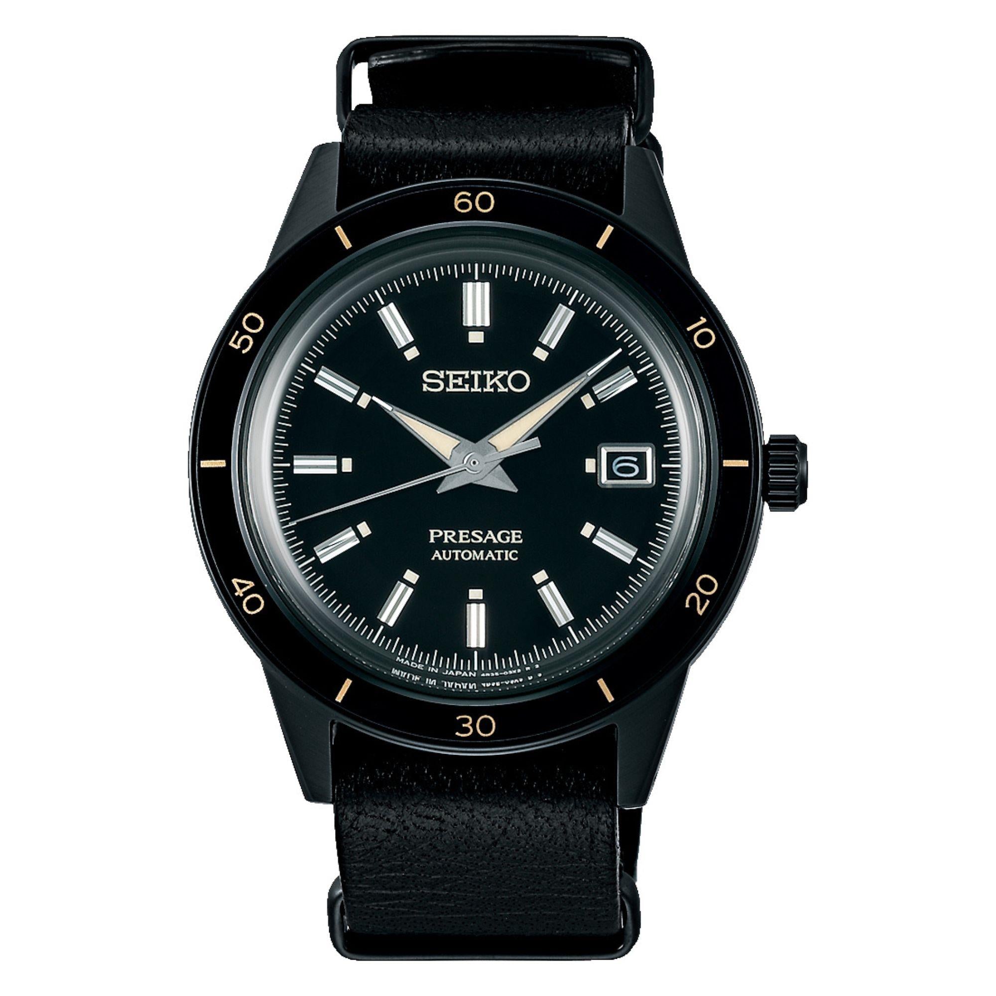 Seiko Presage Style 60's Automatic Black Dial Black Leather Strap Men's Watch SRPH95J1