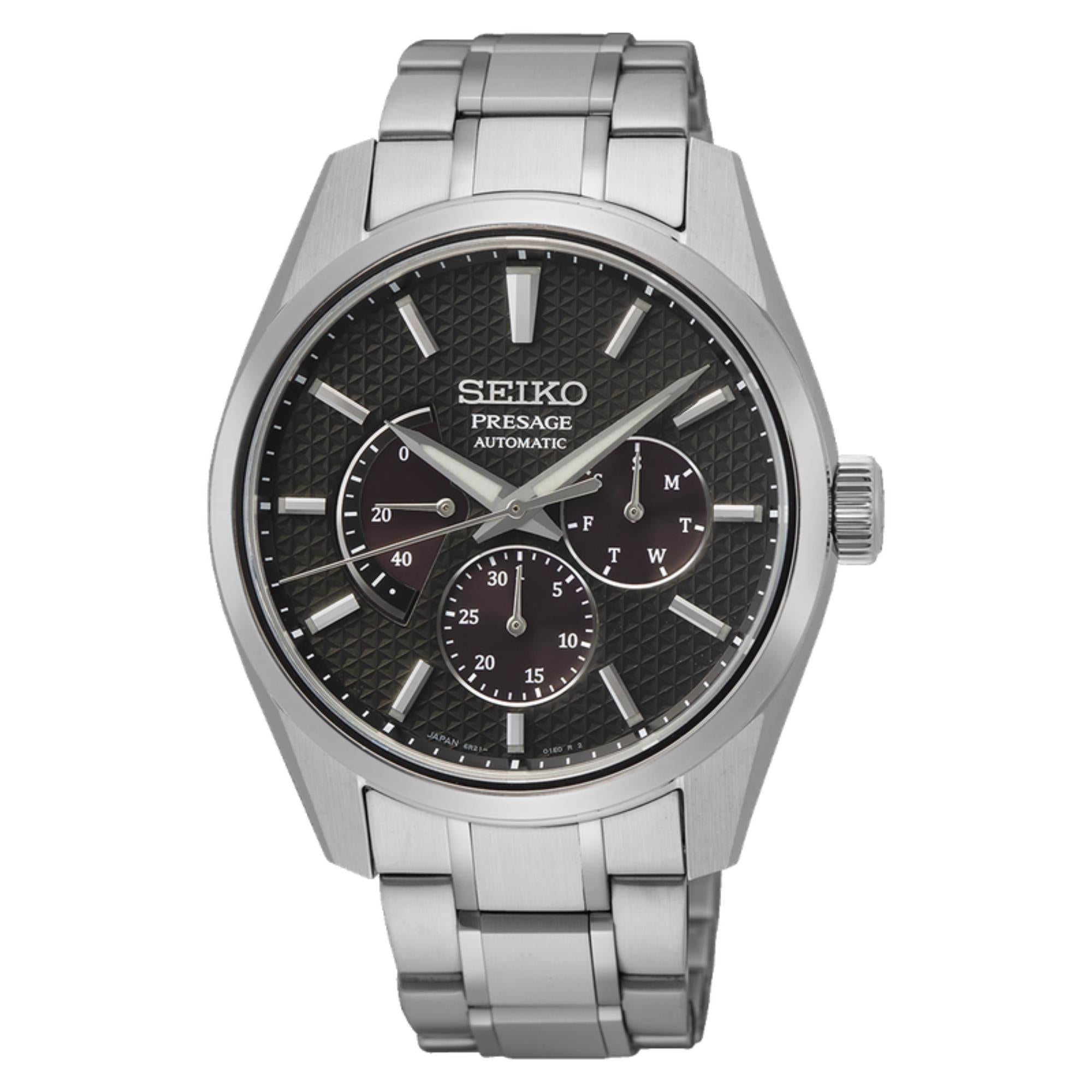 Seiko Presage Sharp Edged "Kurotobi" Russet Automatic Brown Dial Stainless Steel Bracelet Men's Watch SPB307J1