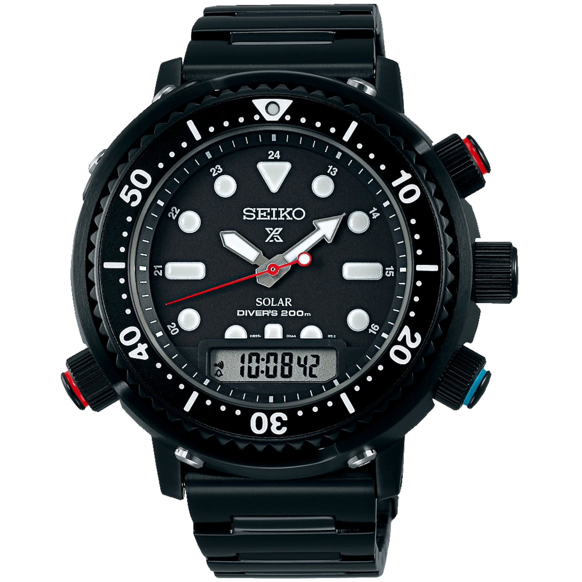 Seiko Prospex Solar Arnie Hybrid Divers 40th Anniversary Automatic Black Dial Black Steel Bracelet SNJ037P1