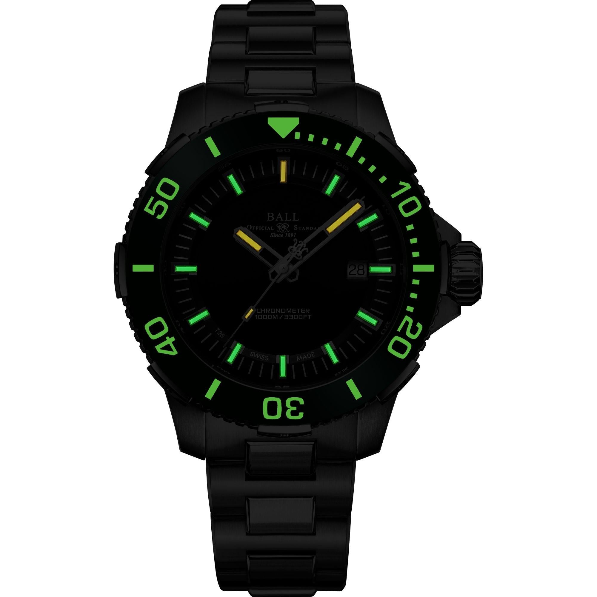Ball Engineer Hydrocarbon DeepQUEST Ceramic Automatic Black Dial Titanium Bracelet Men's Watch DM3002A-S4CJ-BK