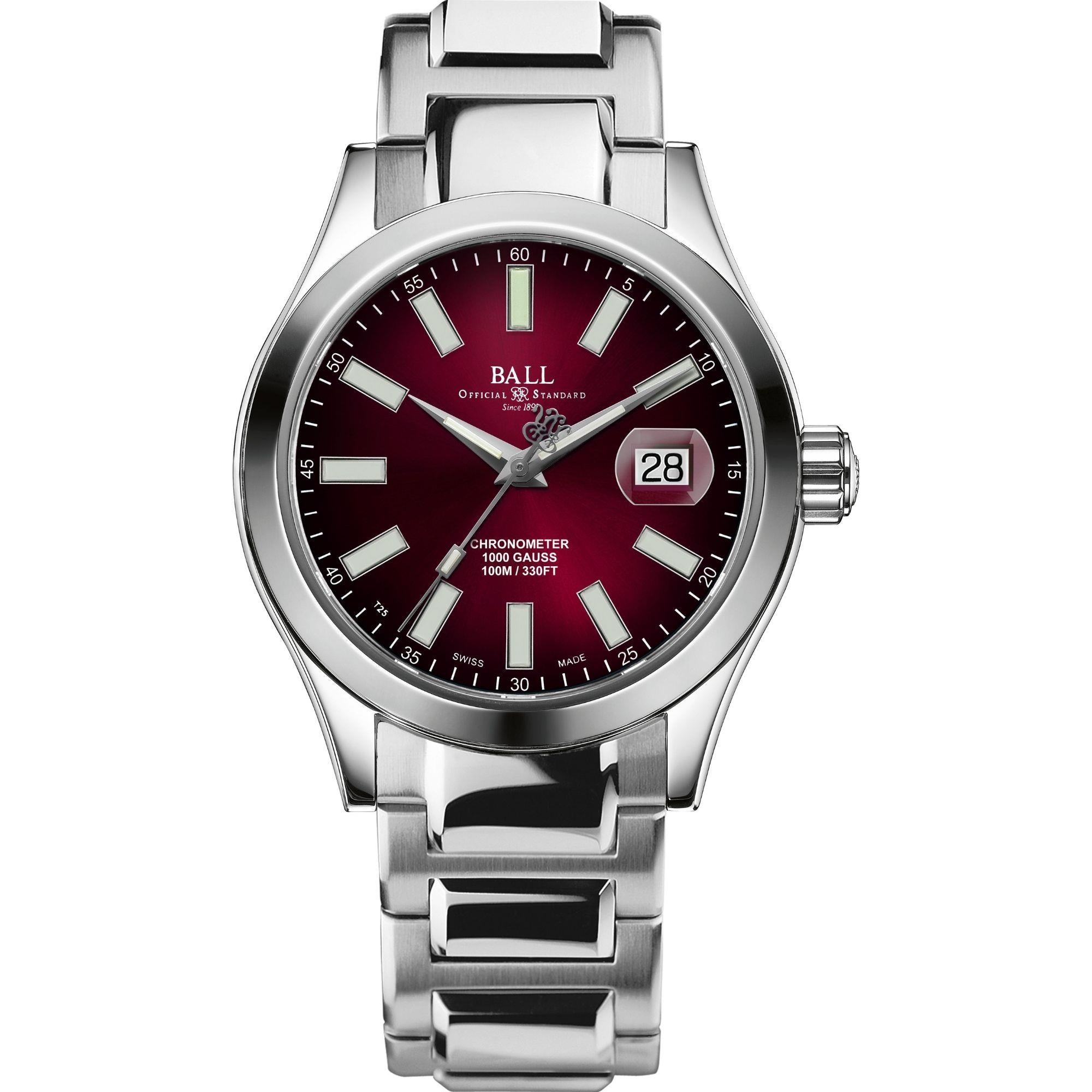 Ball Engineer III Marvelight Chronometer Automatic Red Dial Stainless Steel Bracelet Mens Watch NM9026C-S6CJ-RD