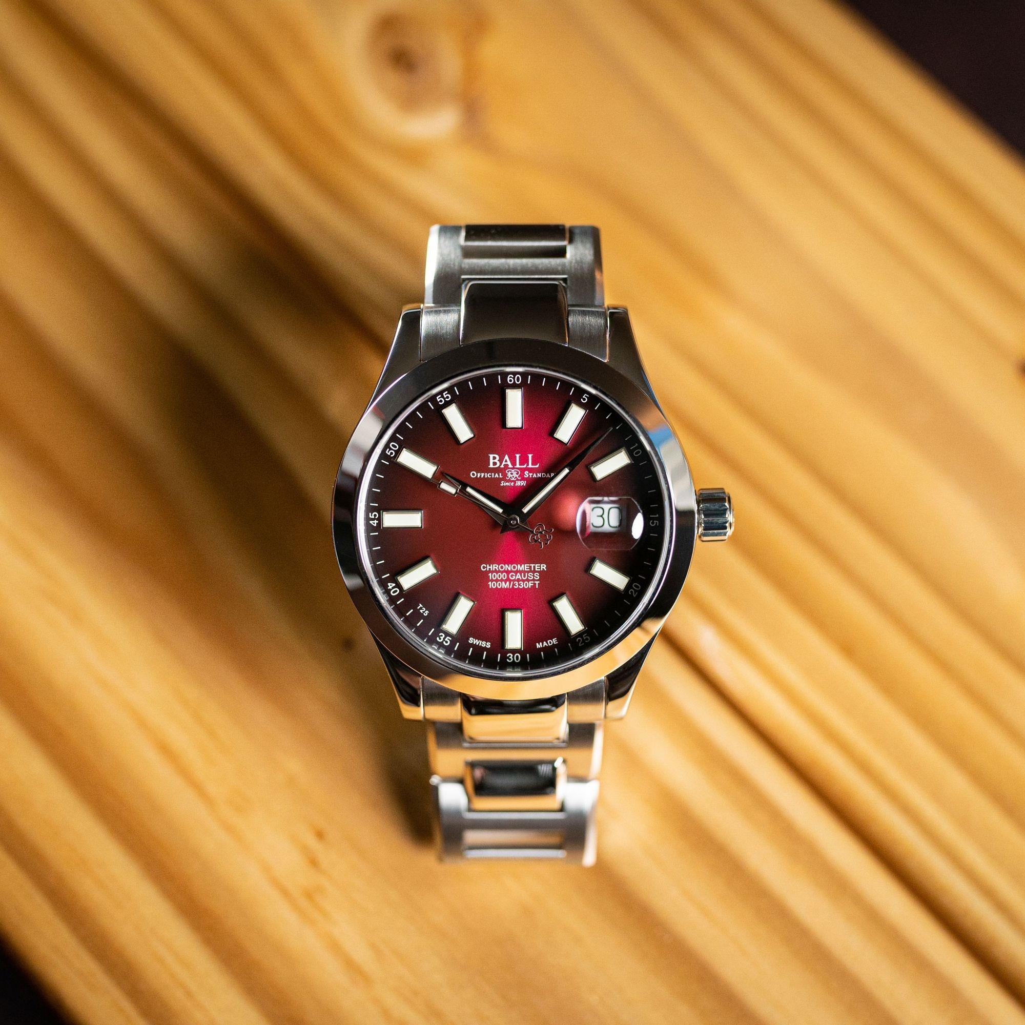 Ball Engineer III Marvelight Chronometer Automatic Red Dial Stainless Steel Bracelet Mens Watch NM9026C-S6CJ-RD
