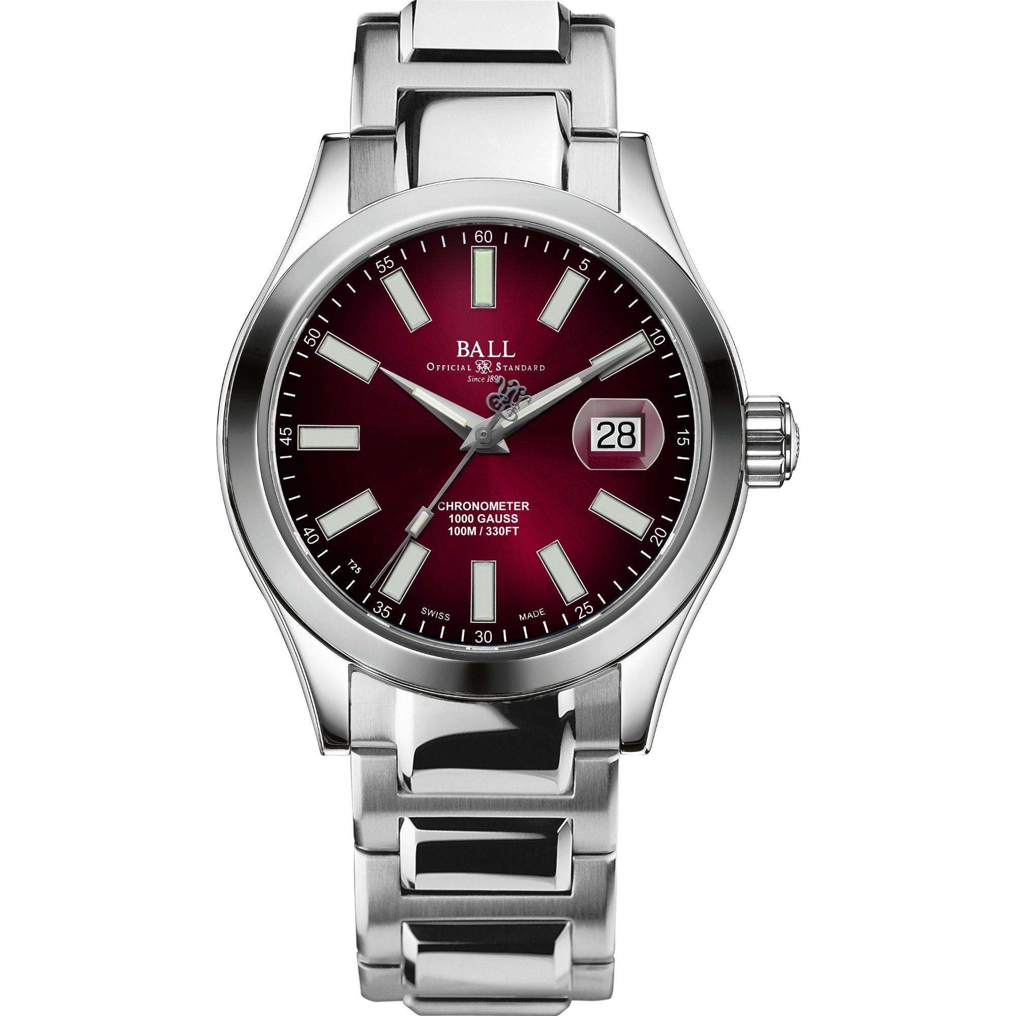Ball Engineer III Marvelight Chronometer Automatic Red Dial Stainless Steel Bracelet Mens Watch NM9026C-S6CJ-RD