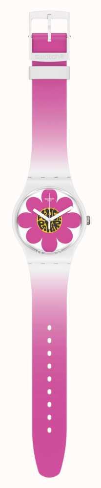 Swatch New Gent Bioceramic Flower Hour Quartz Multi-Coloured Dial Pink Silicone Strap Unisex Watch SO32M104