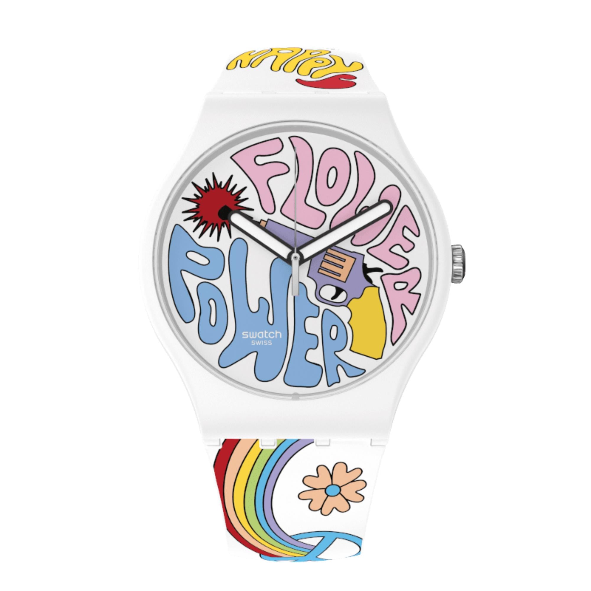 Swatch New Gent Bioceramic Power Of Peace Quartz Multi-Coloured Dial Multi-Coloured Silicone Strap Unisex Watch SO32W107