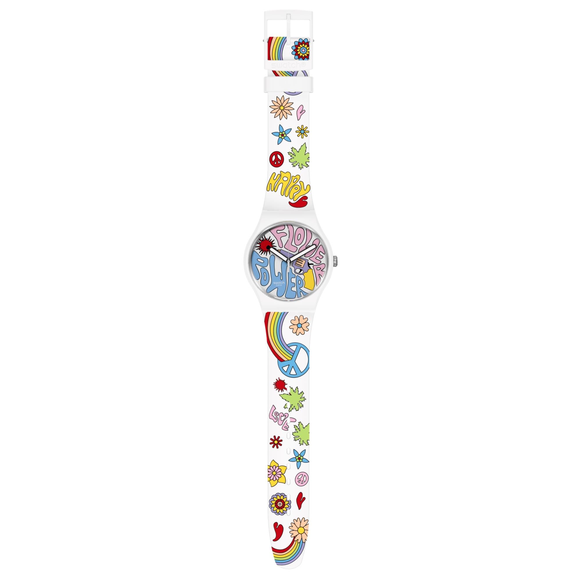 Swatch New Gent Bioceramic Power Of Peace Quartz Multi-Coloured Dial Multi-Coloured Silicone Strap Unisex Watch SO32W107