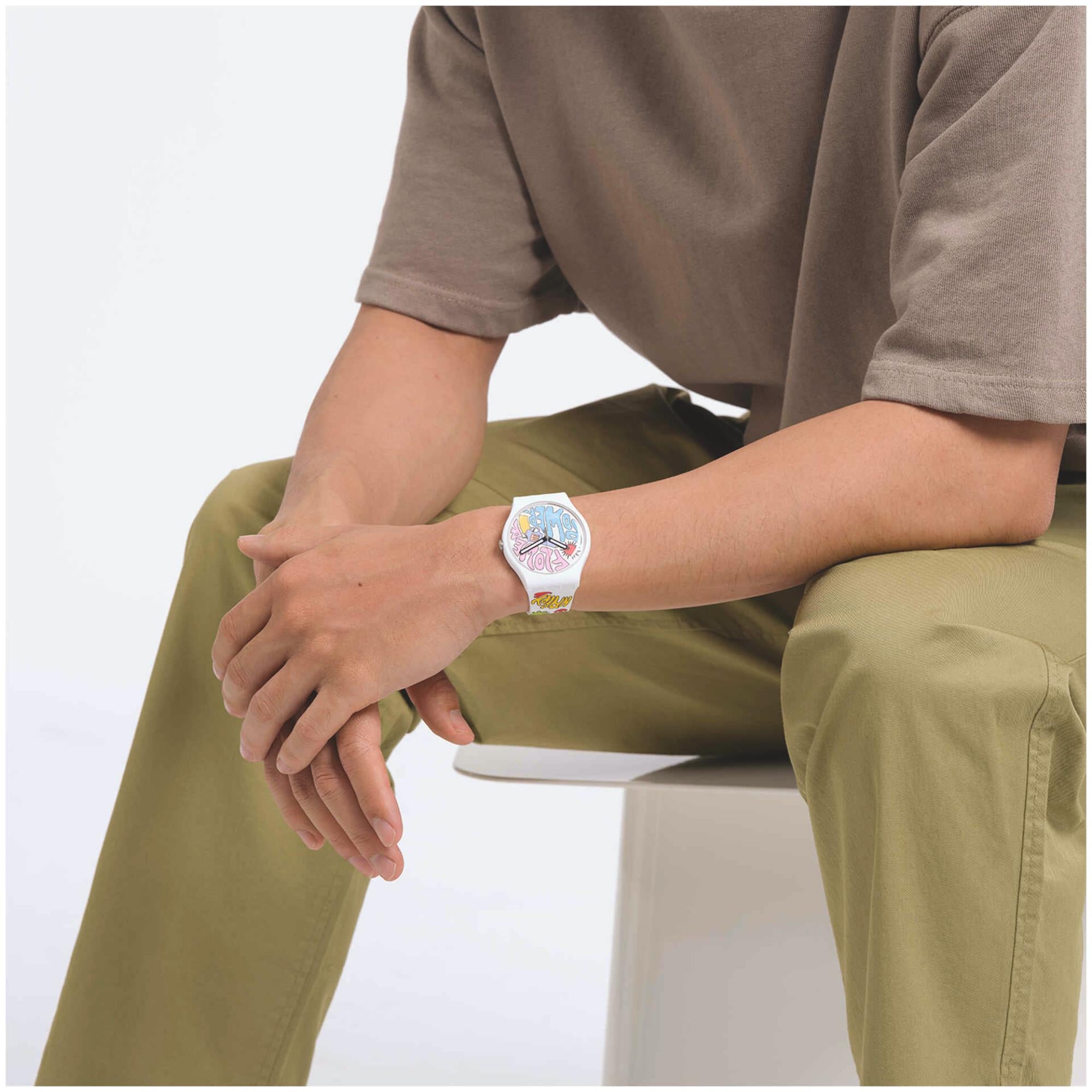 Swatch New Gent Bioceramic Power Of Peace Quartz Multi-Coloured Dial Multi-Coloured Silicone Strap Unisex Watch SO32W107