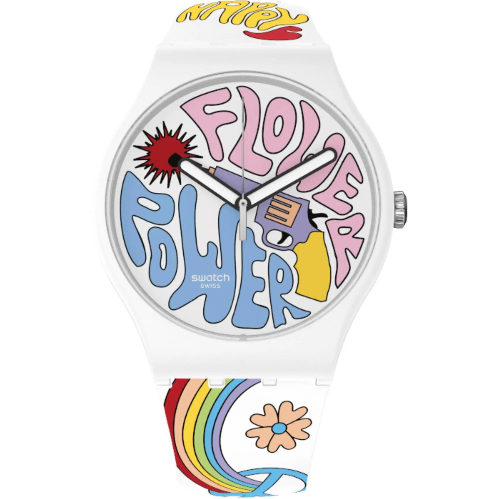 Swatch New Gent Bioceramic Power Of Peace Quartz Multi-Coloured Dial Multi-Coloured Silicone Strap Unisex Watch SO32W107