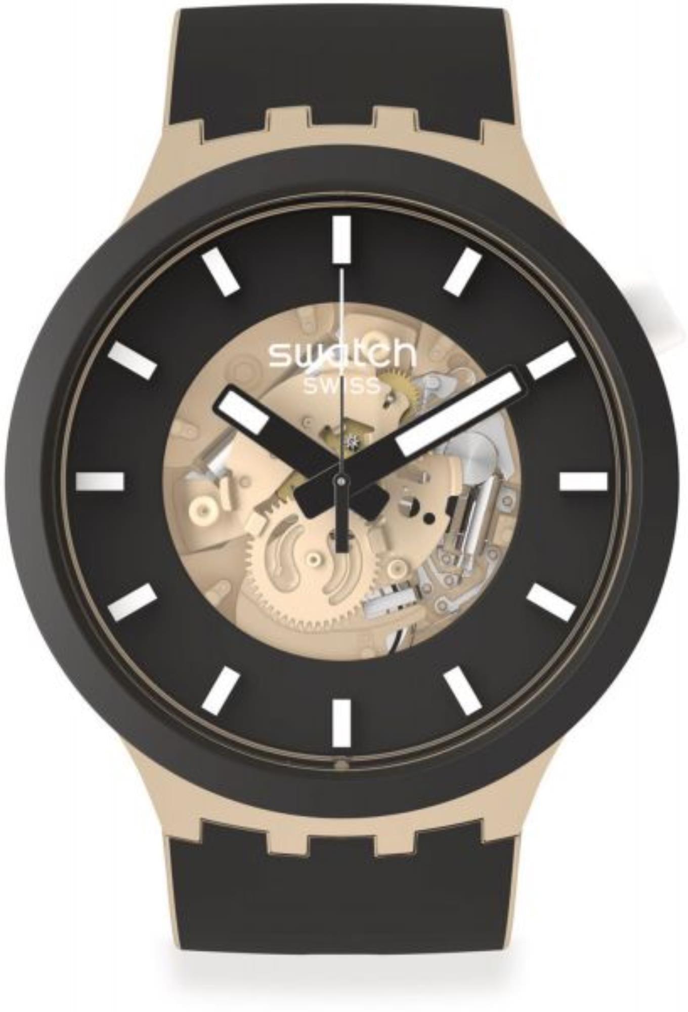 Swatch Big Bold Bioceramic Time For Taupe Quartz Black Dial Silicone Watch SB03C100