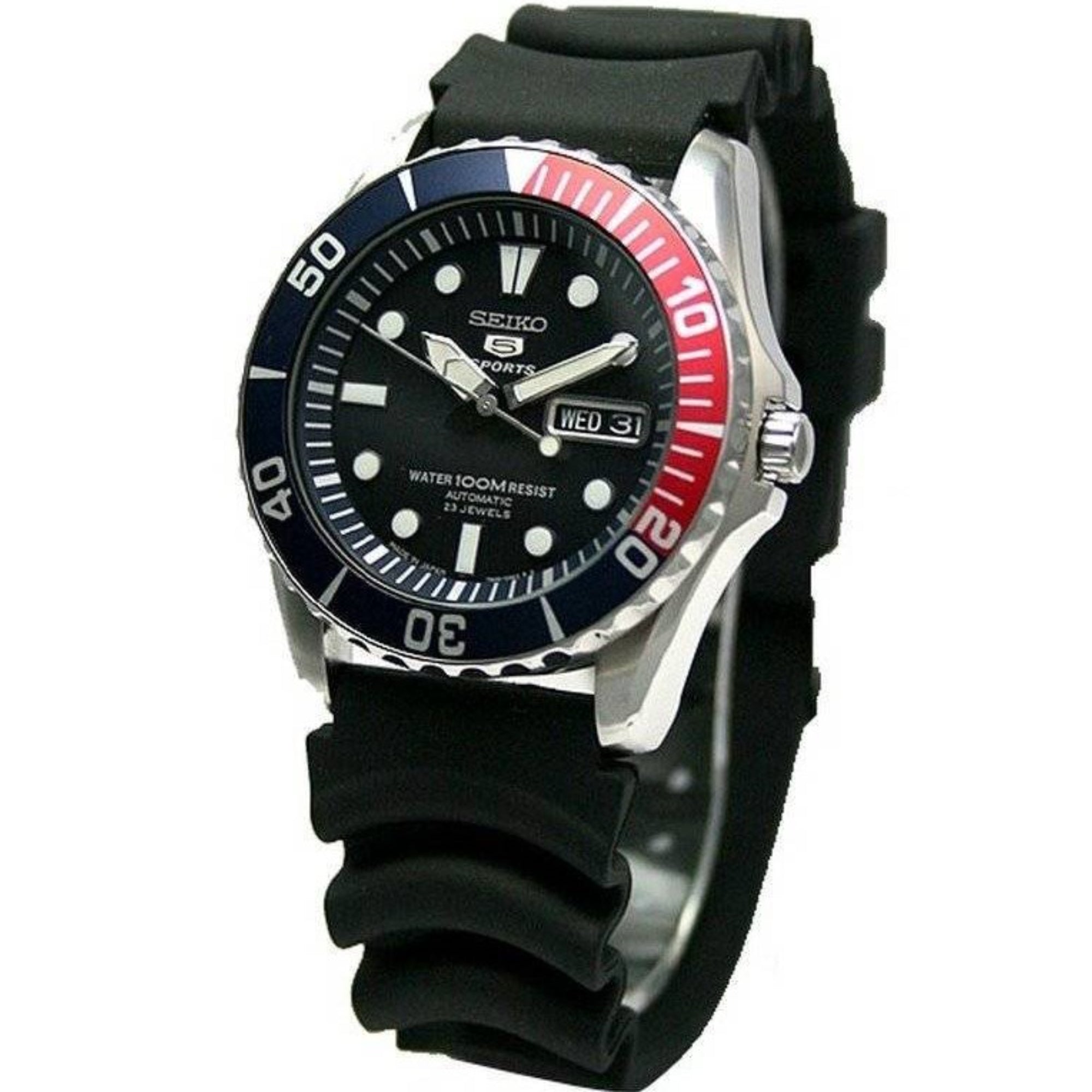 Seiko 5 Sports Automatic Blue Dial Black Rubber Strap Men’s Watch SNZF15K2