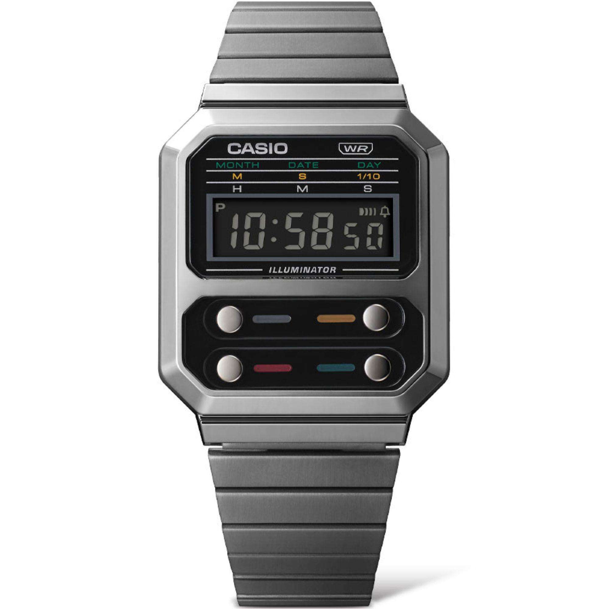 Casio Collection Grey Ion Plated F100 Revival Digital Men's Watch A100WEGG-1AEF