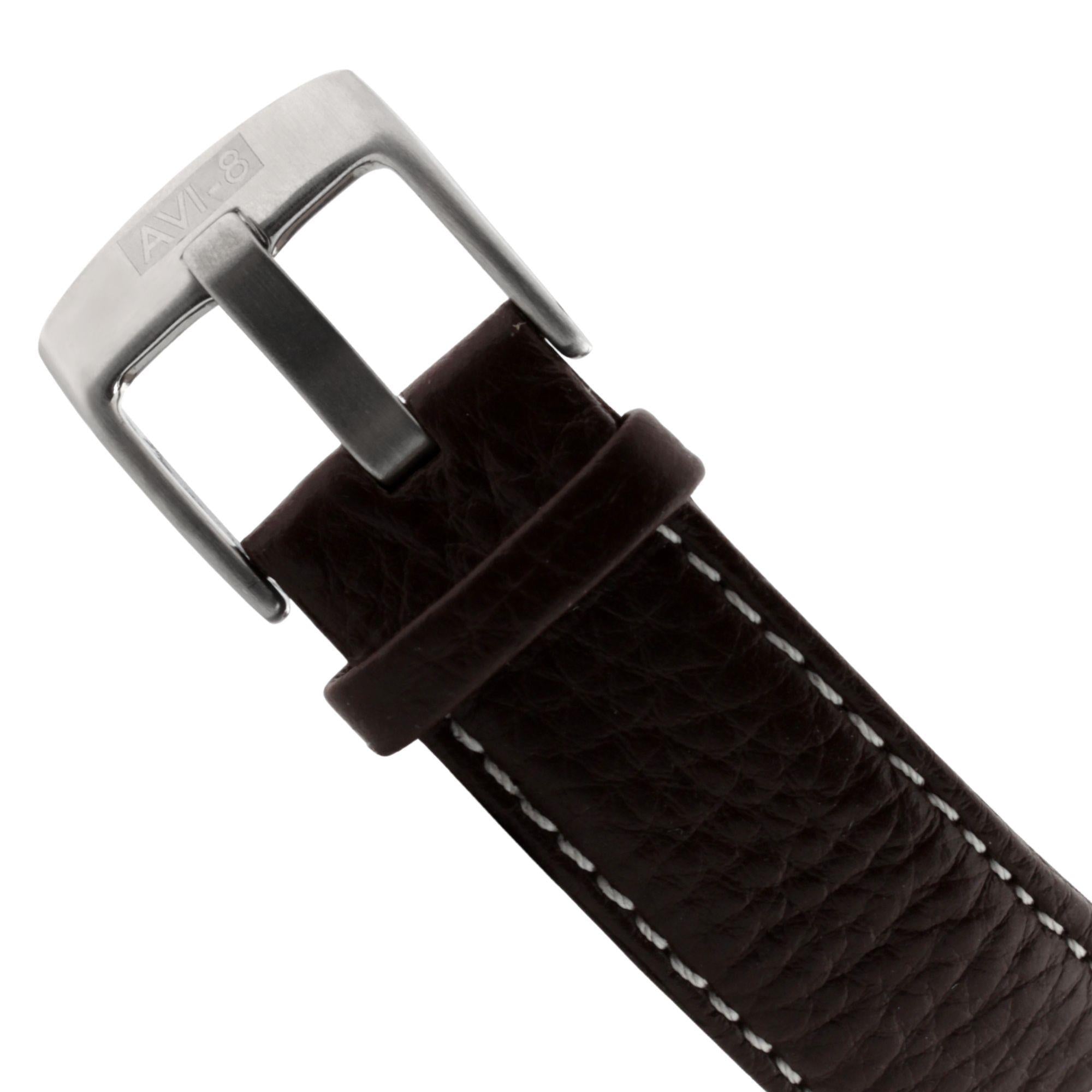The AVI-8 Hawker Hurricane Classic Chronograph White Dial Brown Leather Strap Mens Watch AV-4011-01