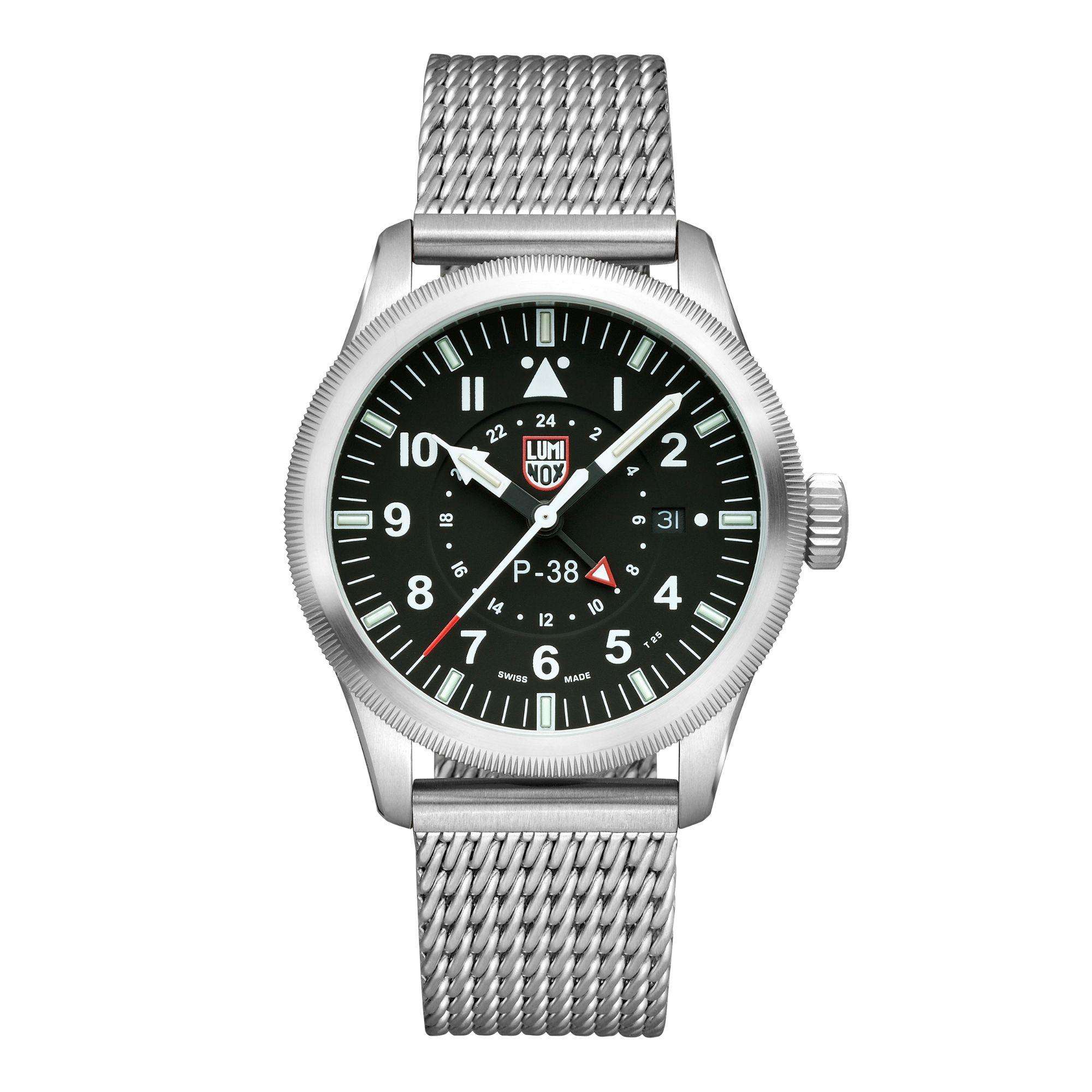 Luminox P-38 Lightening Collection Black Dial Milanese Bracelet Men's Watch XA.9522