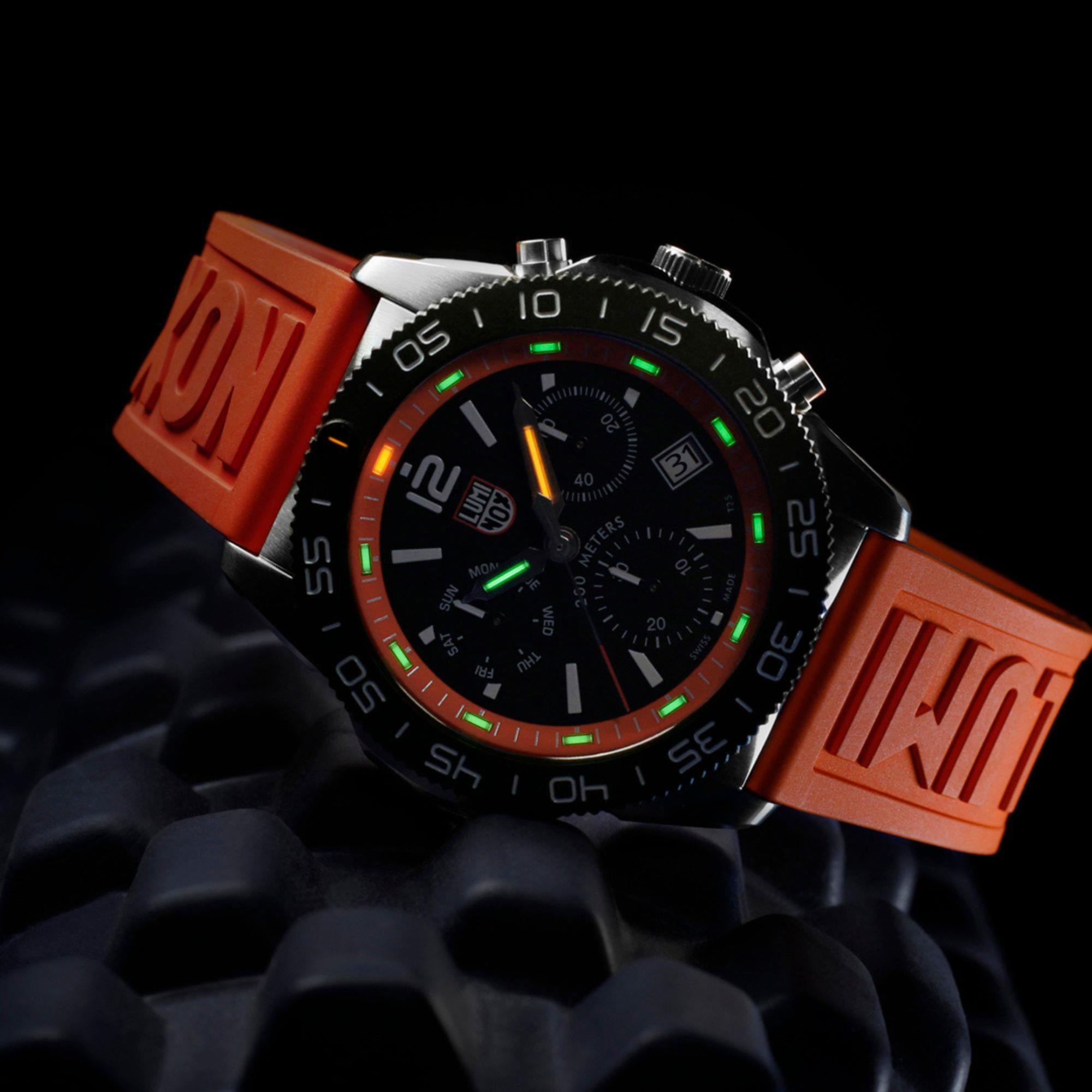 Luminox Pacific Diver Chronograph Orange Rubber Strap Black Dial Men's Watch XS.3149