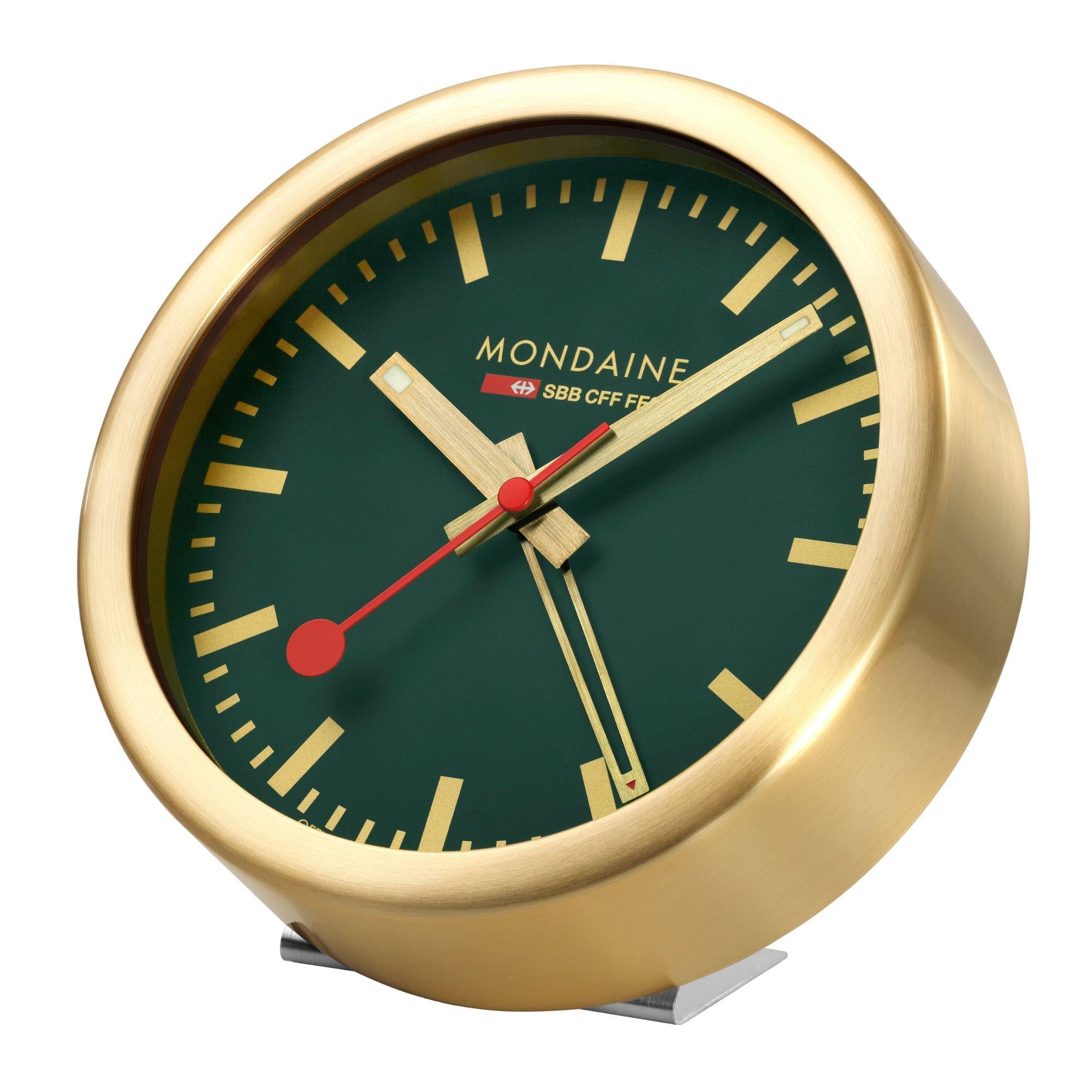 Mondaine Gold-Tone Case Forest Green Table and Alarm Clock A997.MCAL.66SBG