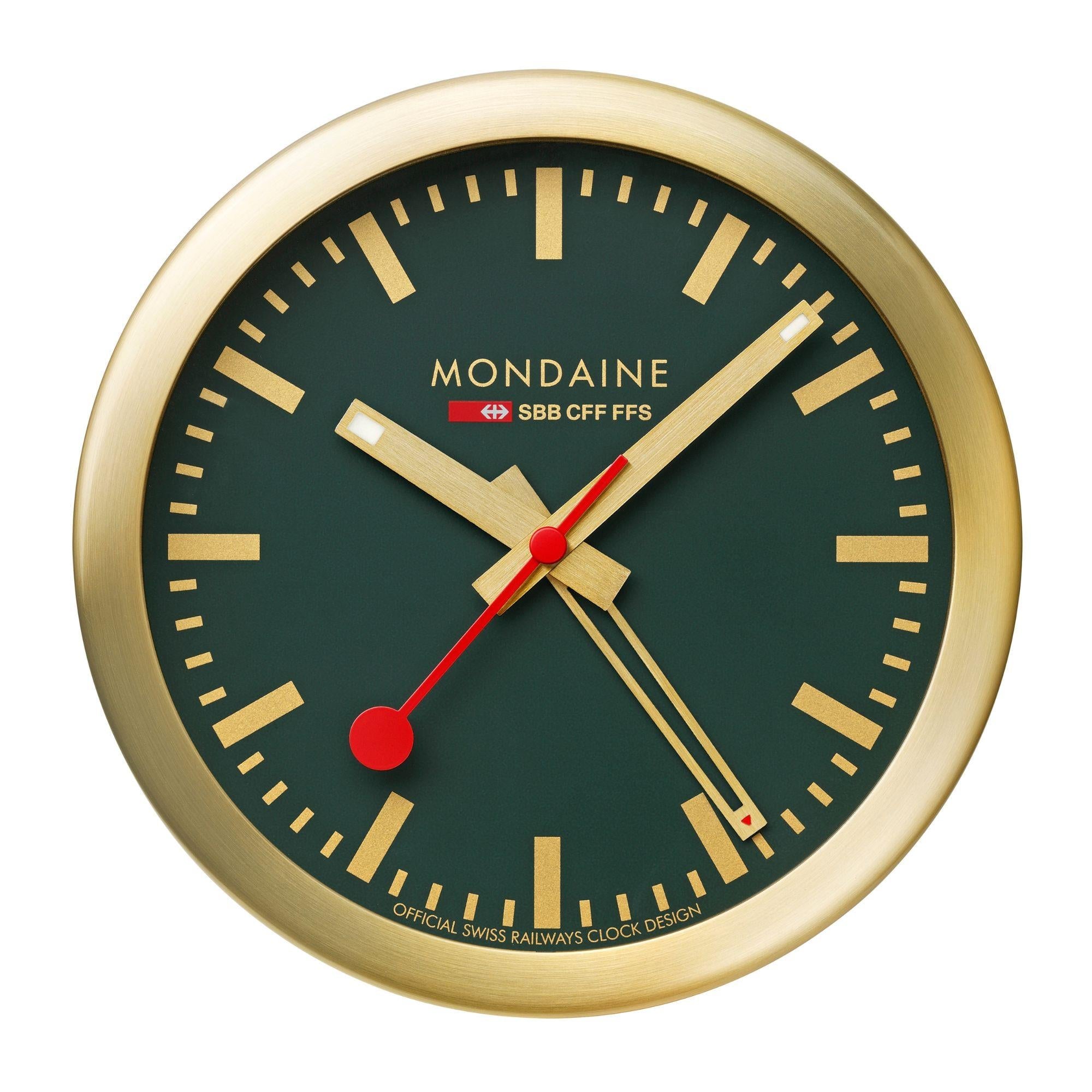 Mondaine Gold-Tone Case Forest Green Table and Alarm Clock A997.MCAL.66SBG