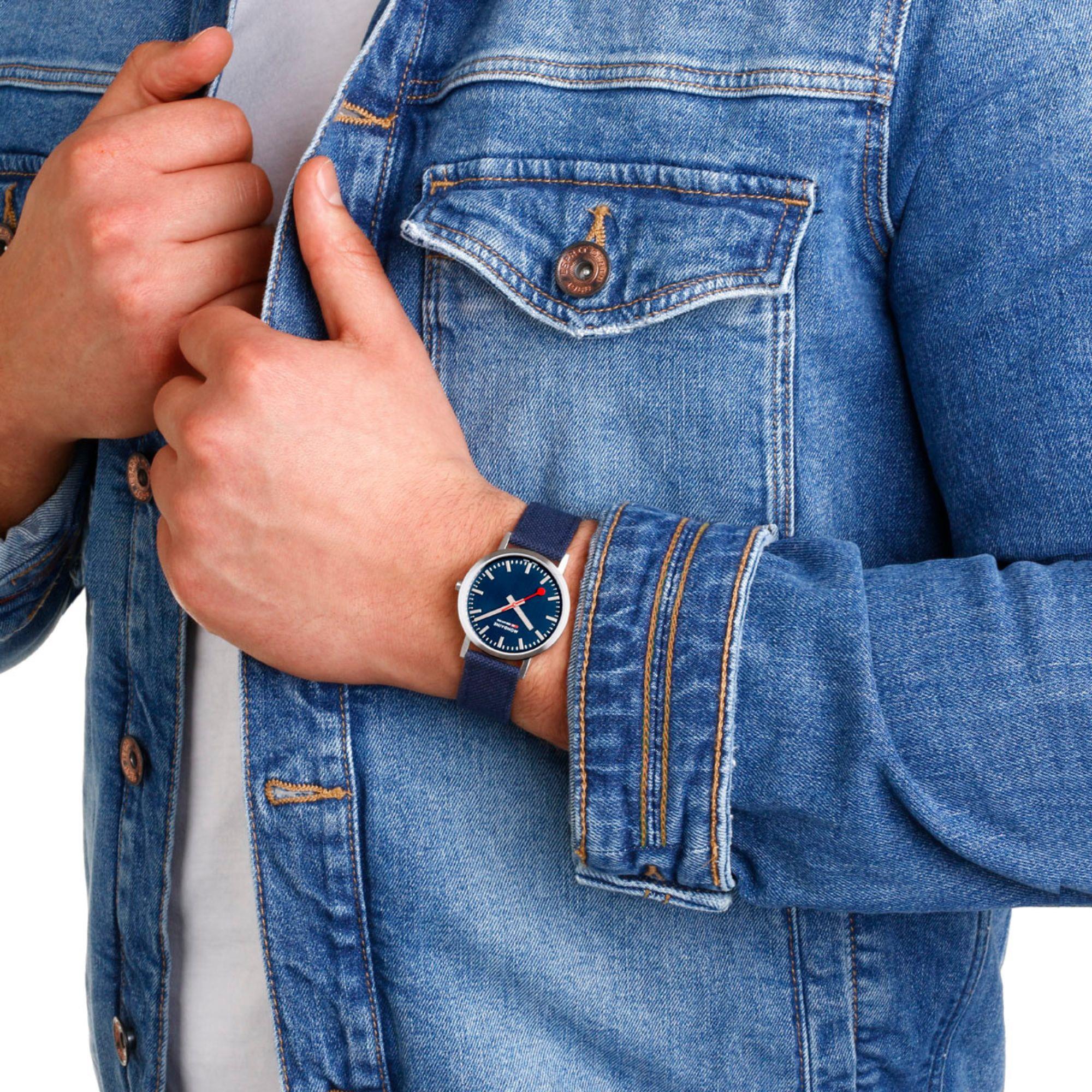 Mondaine Classic Deepest Blue Textile Strap Blue Dial Unisex Watch A660.30314.40SBD