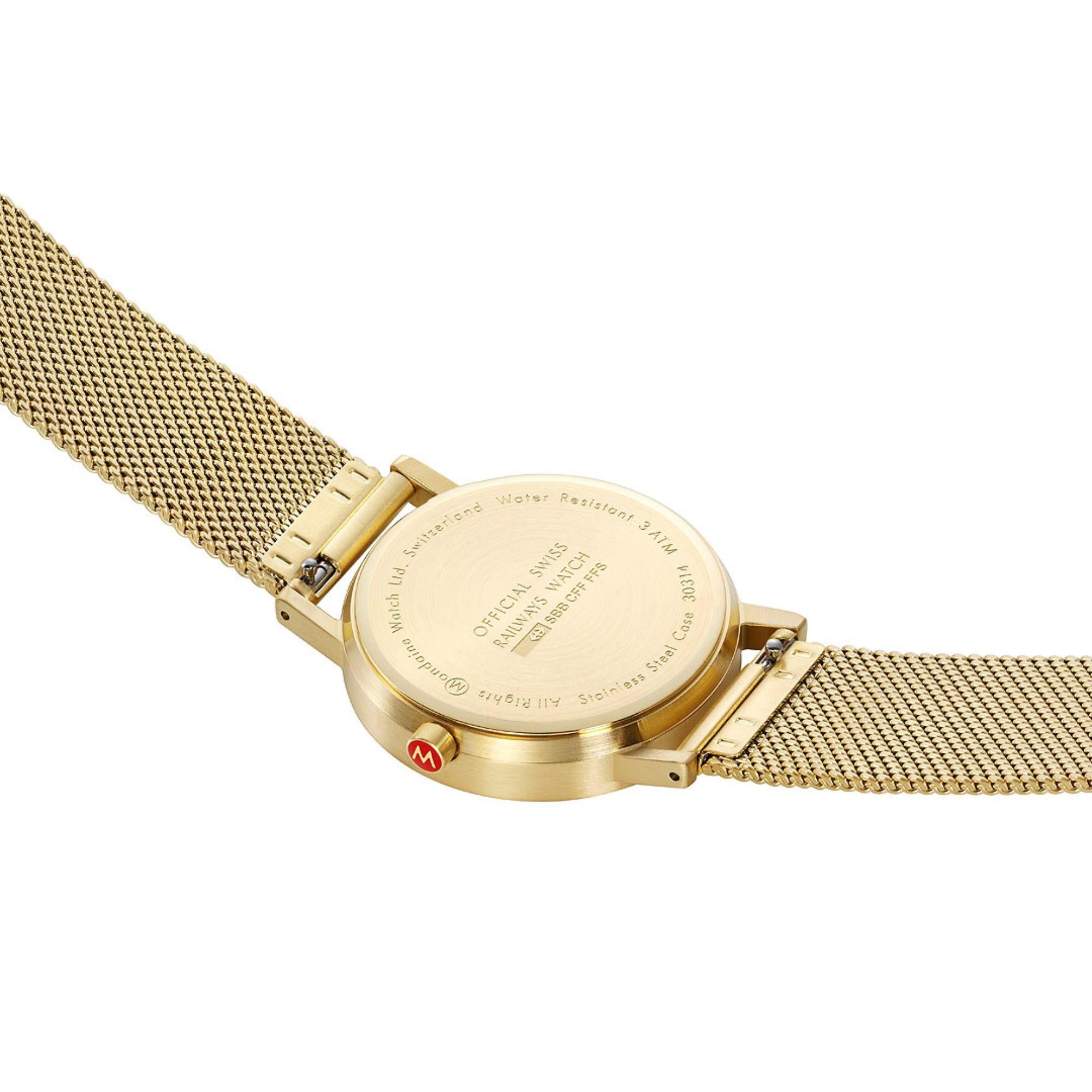 Mondaine Classic Deep Ocean Blue IP Gold Mesh Bracelet Blue Dial Unisex Watch A660.30314.40SBM