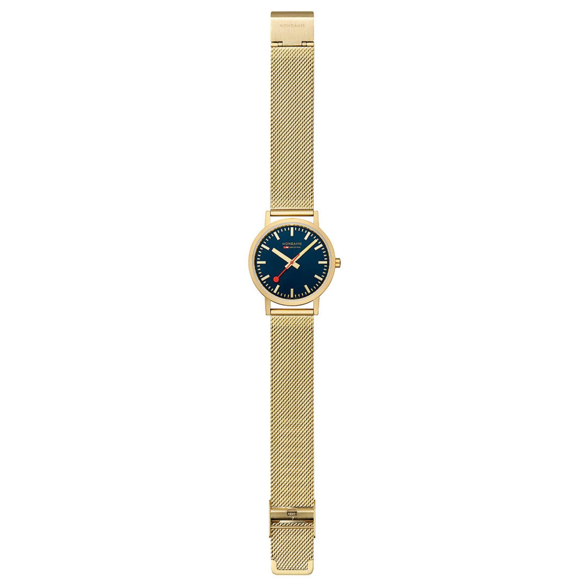 Mondaine Classic Deep Ocean Blue IP Gold Mesh Bracelet Blue Dial Unisex Watch A660.30314.40SBM