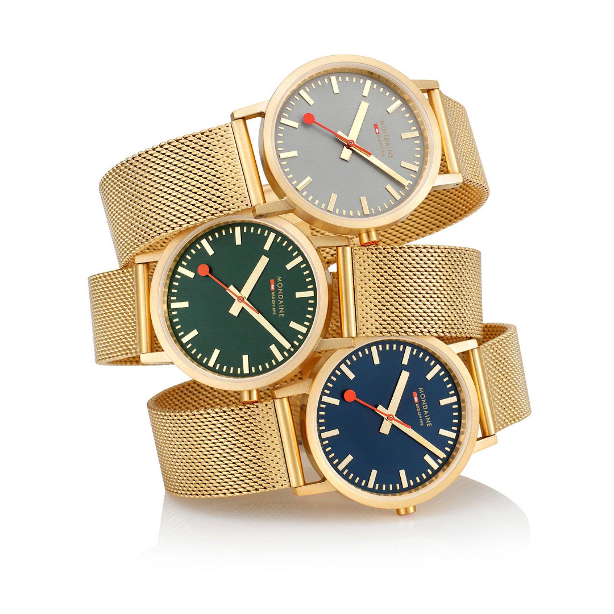 Mondaine Classic Deep Ocean Blue IP Gold Mesh Bracelet Blue Dial Unisex Watch A660.30314.40SBM