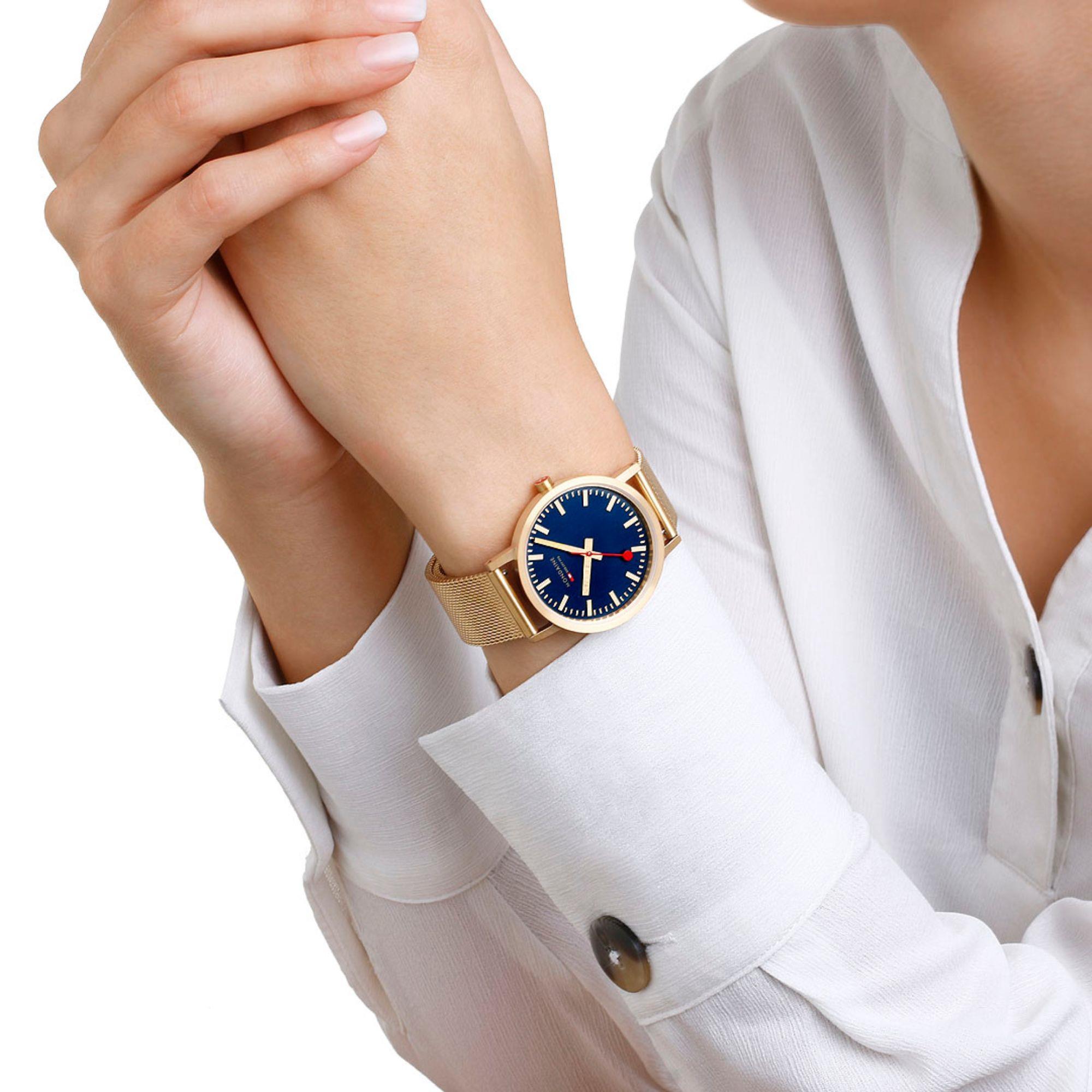 Mondaine Classic Deep Ocean Blue IP Gold Mesh Bracelet Blue Dial Unisex Watch A660.30314.40SBM