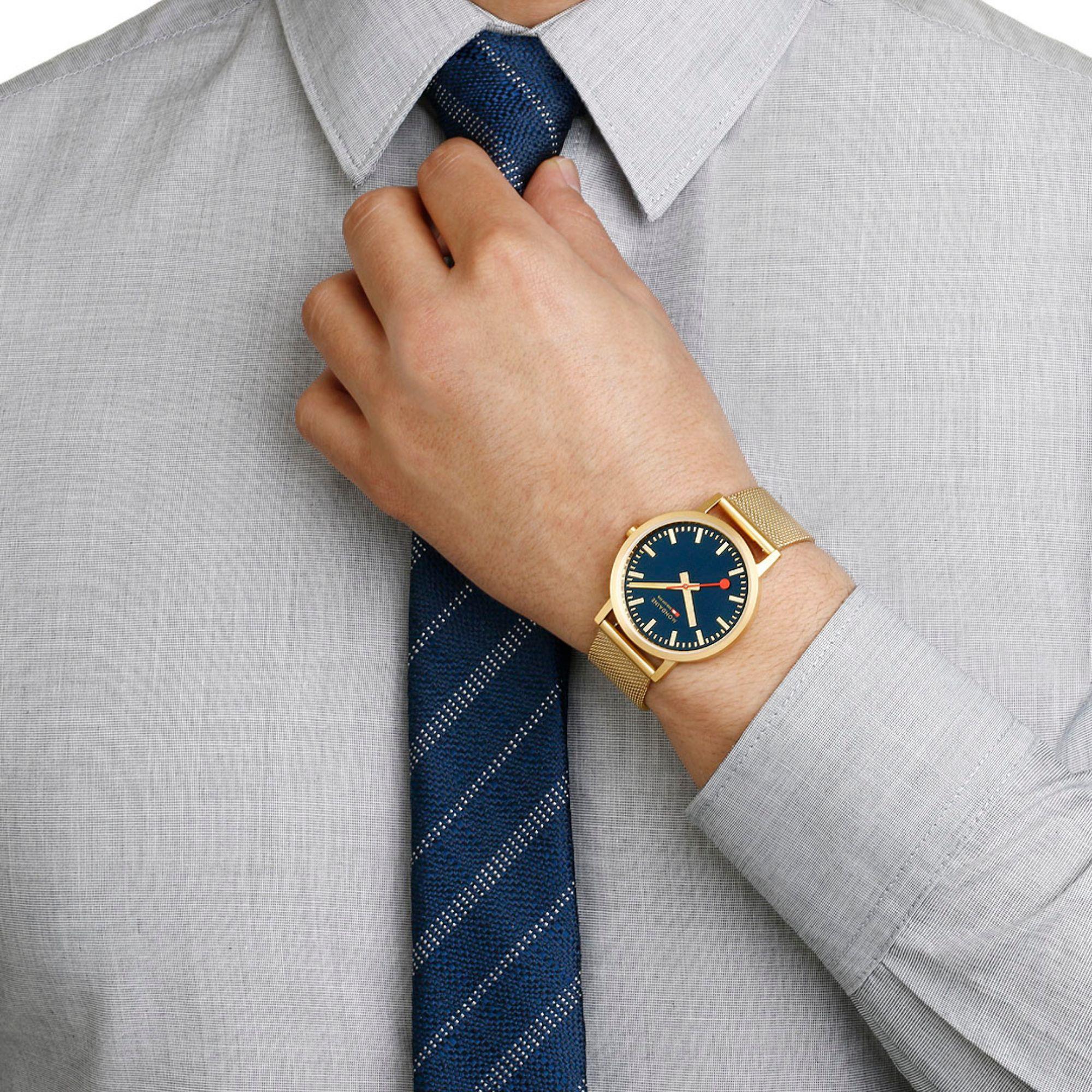 Mondaine Classic Deep Ocean Blue IP Gold Mesh Bracelet Blue Dial Unisex Watch A660.30314.40SBM