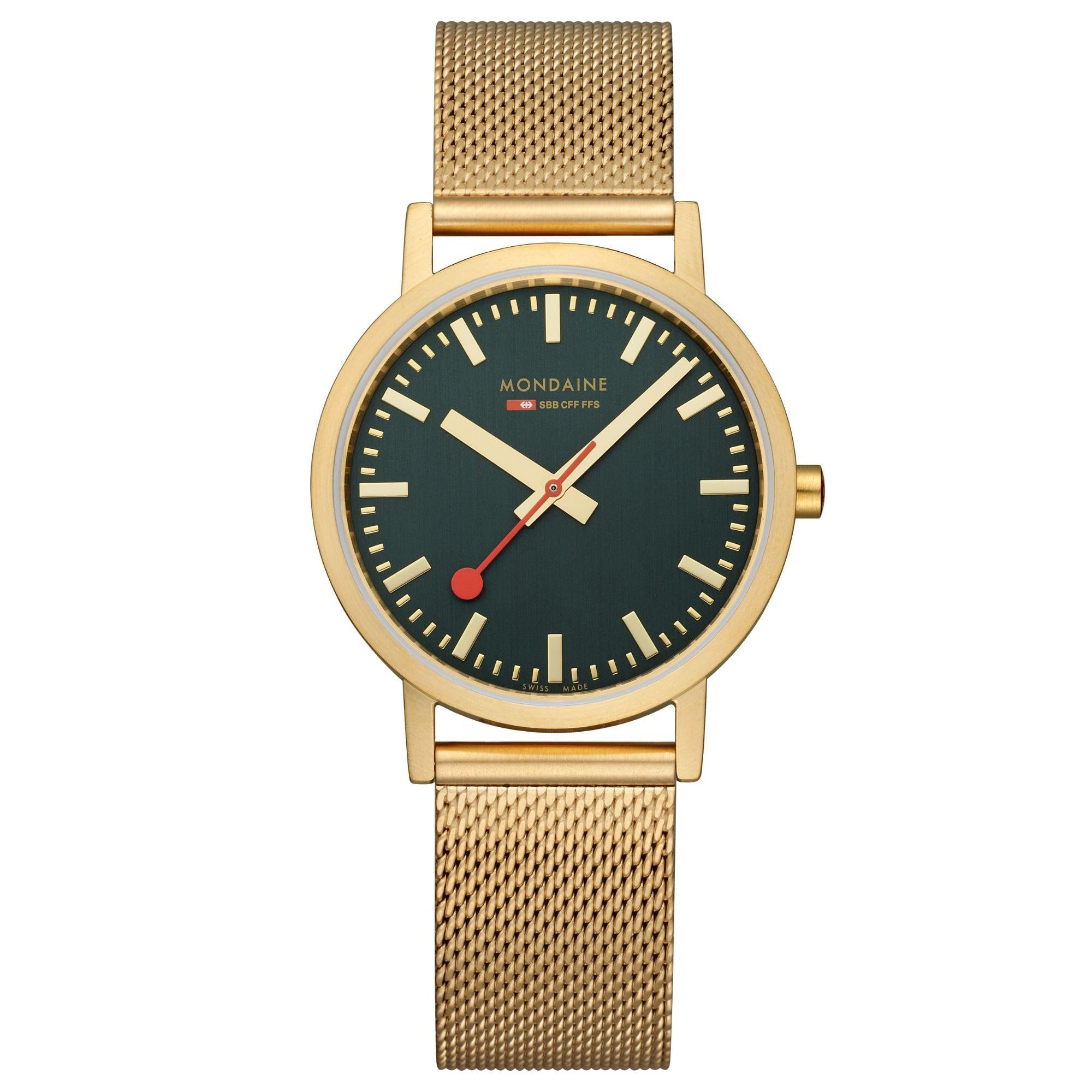 Mondaine Classic Forest IP Gold Green Dial Unisex Watch A660.30314.60SBM