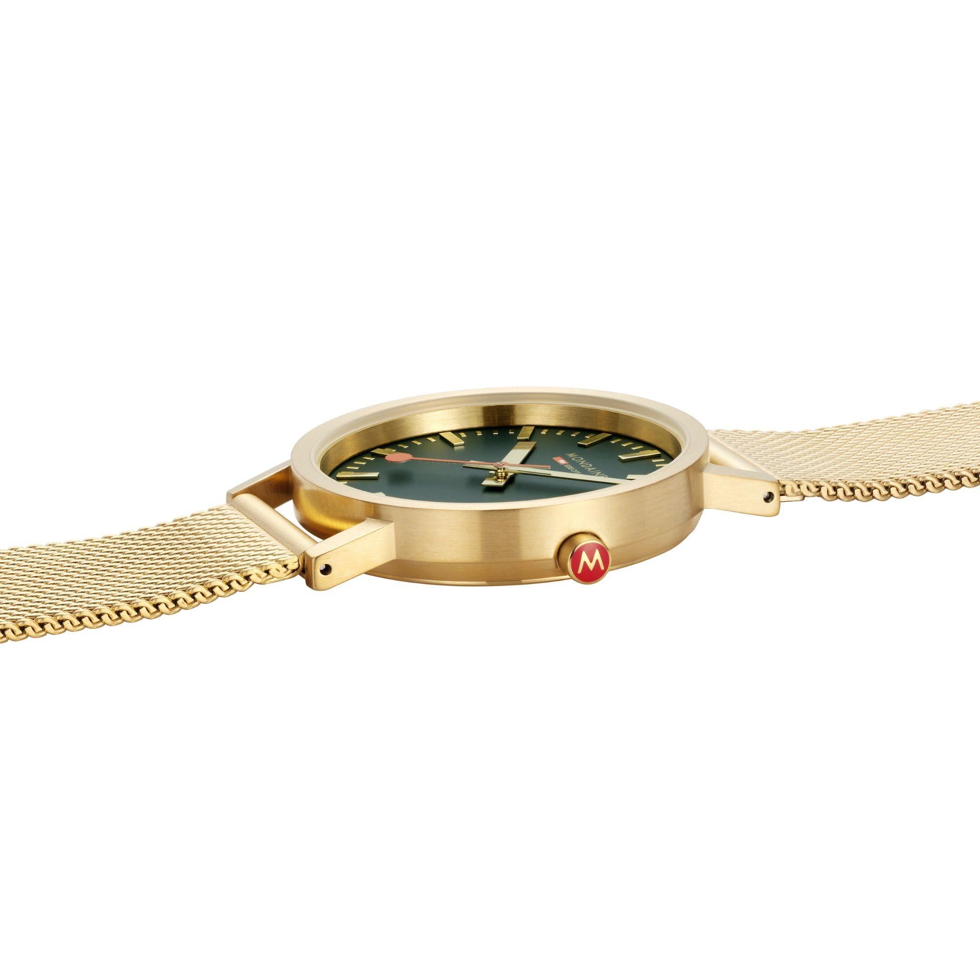 Mondaine Classic Forest IP Gold Green Dial Unisex Watch A660.30314.60SBM