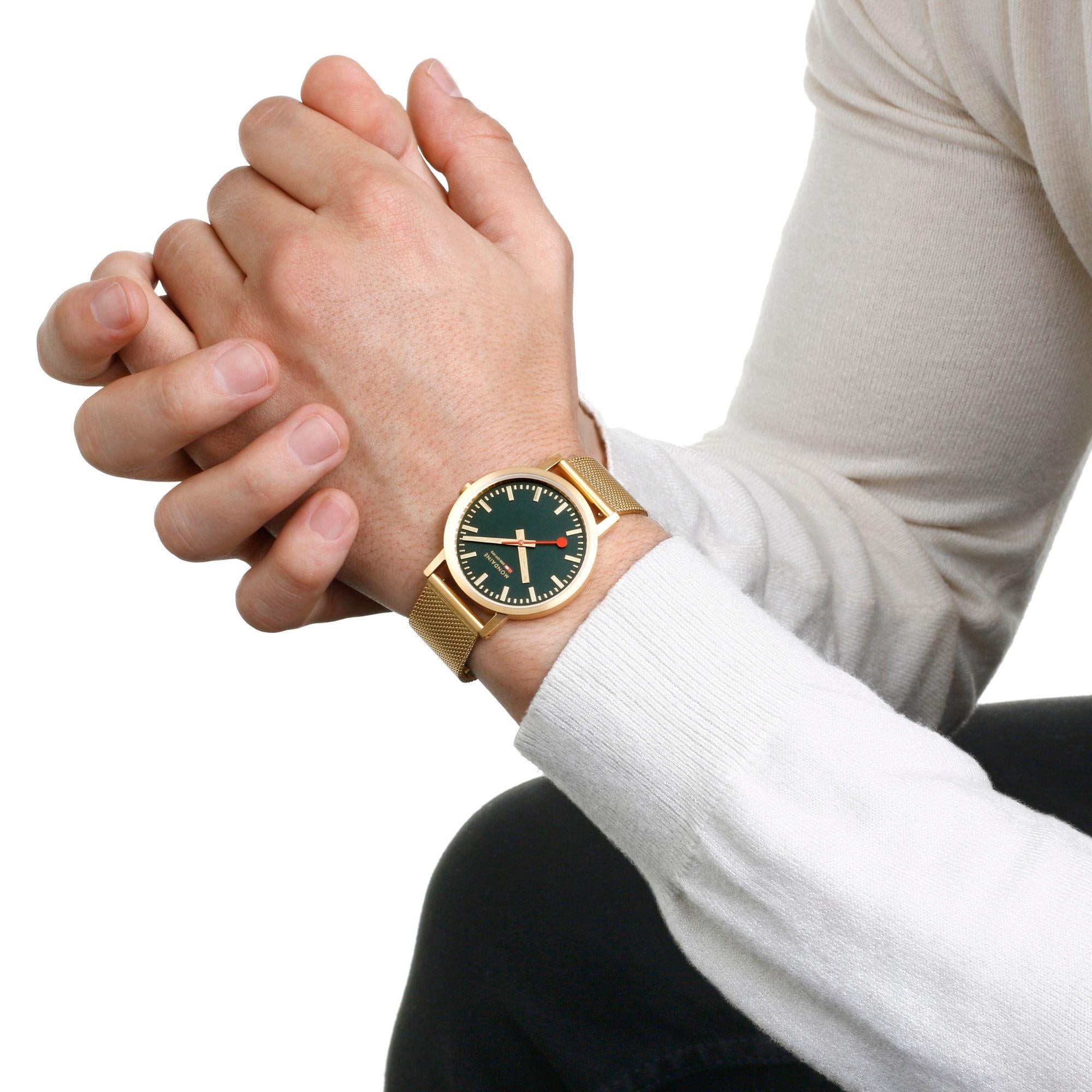 Mondaine Classic Forest IP Gold Green Dial Unisex Watch A660.30314.60SBM