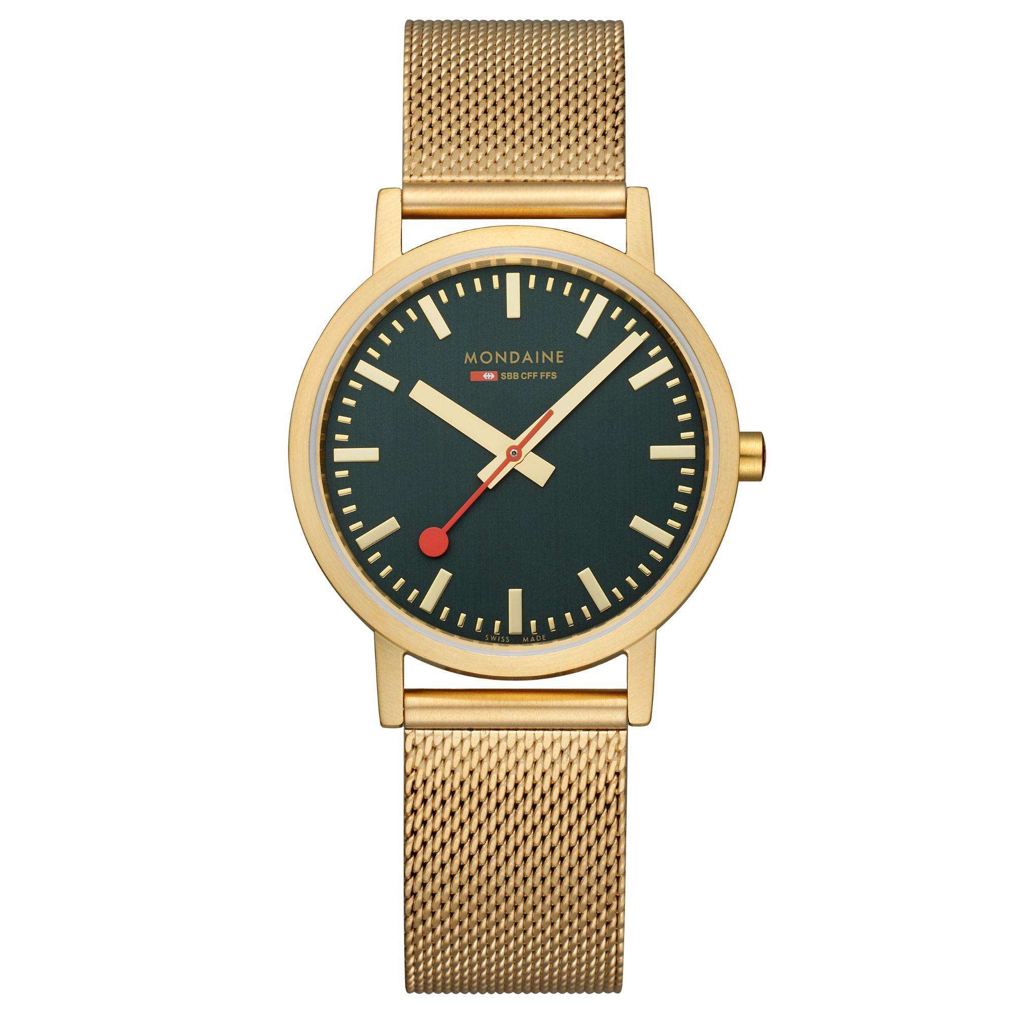 Mondaine Classic Forest IP Gold Green Dial Unisex Watch A660.30314.60SBM