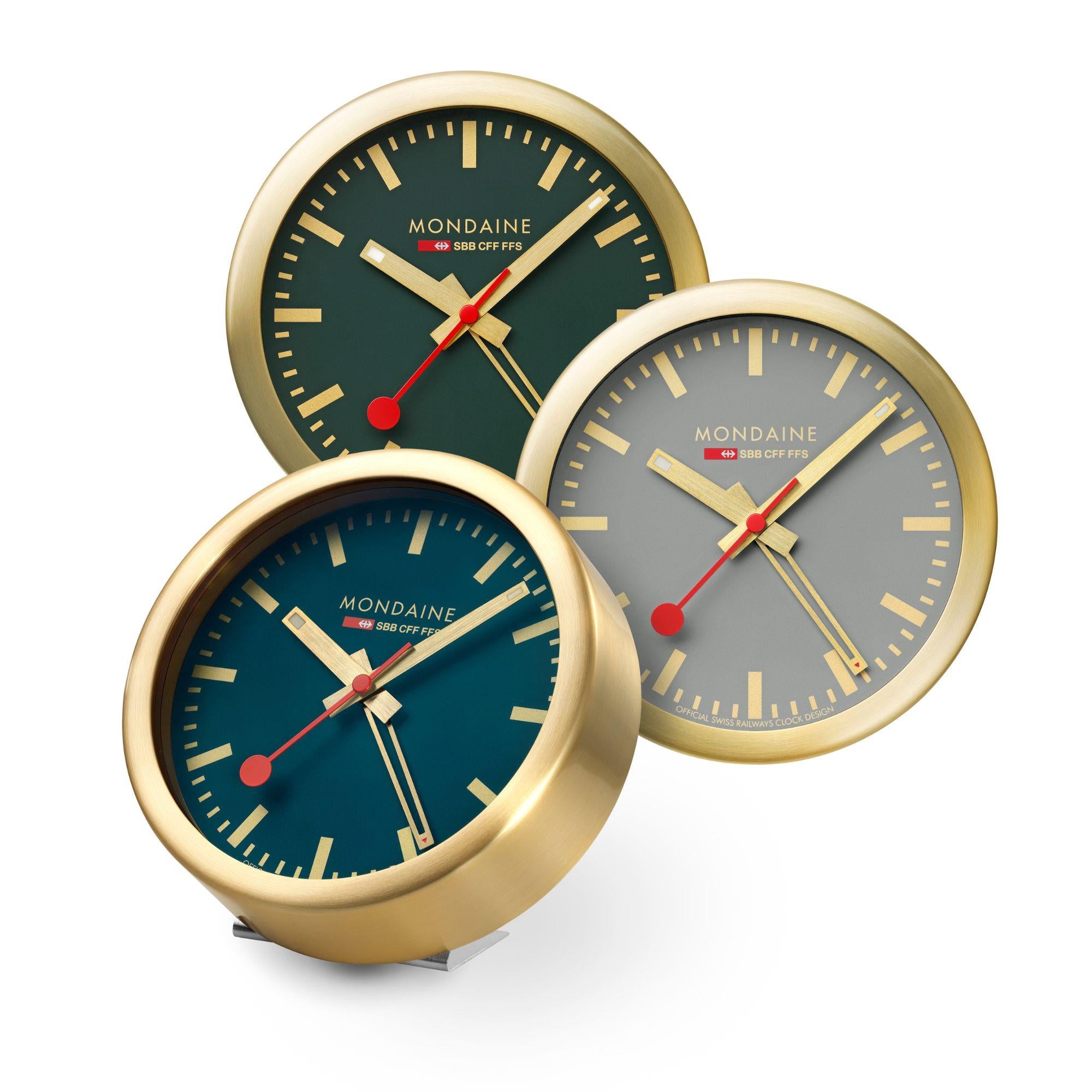 Mondaine Gold-Tone Case Deep Ocean Blue Table and Alarm Clock Blue Dial A997.MCAL.46SBG