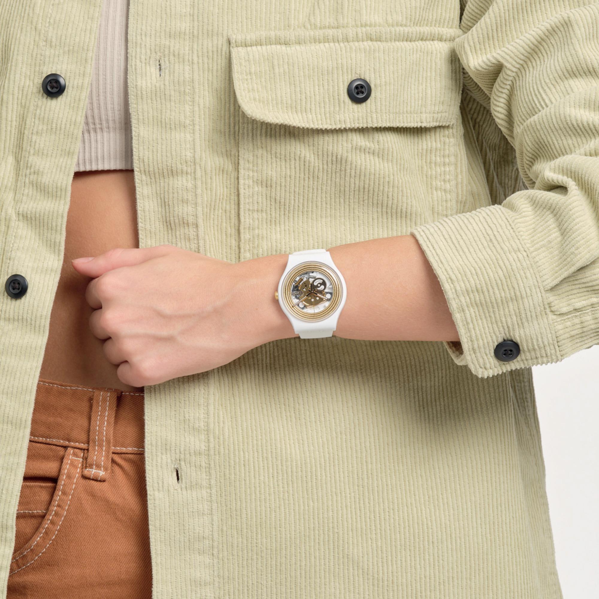 Swatch New Gent 'Golden Rings White' Quartz Watch SO29W107