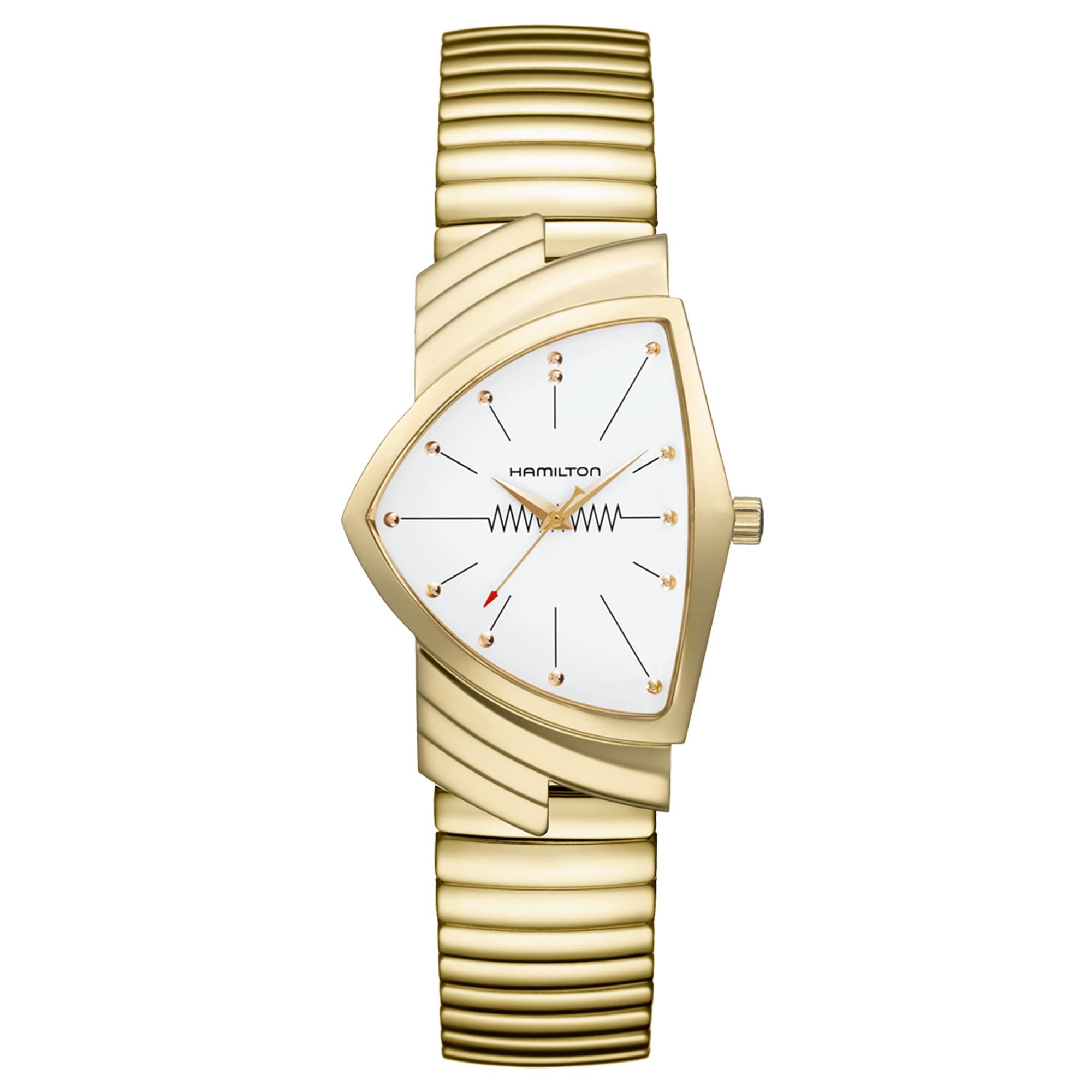 Hamilton Ventura Flex Quartz Gold PVD Case Stainless Steel Bracelet Men's Watch H2430111