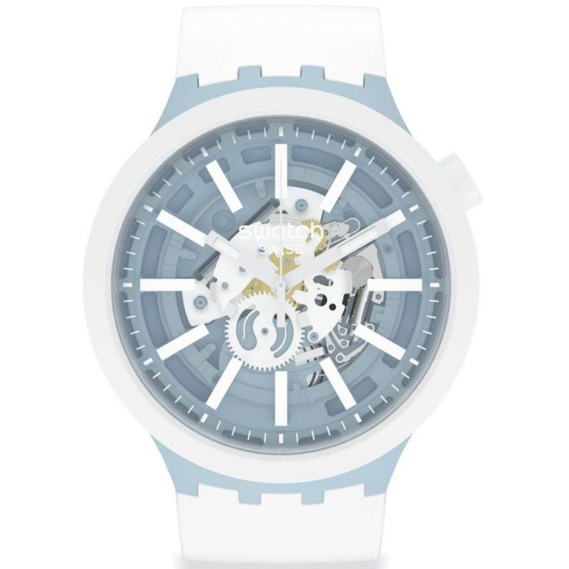 Swatch Big Bold Whice Skeleton Dial White Silicone Strap Unisex Watch SB03N103
