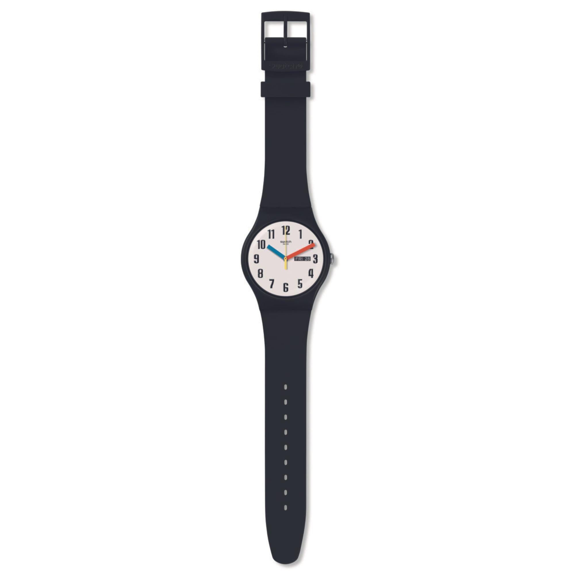 Swatch Elementary in Biosourced New Gent White Dial Black Strap Bau Unisex Watch SO29B705
