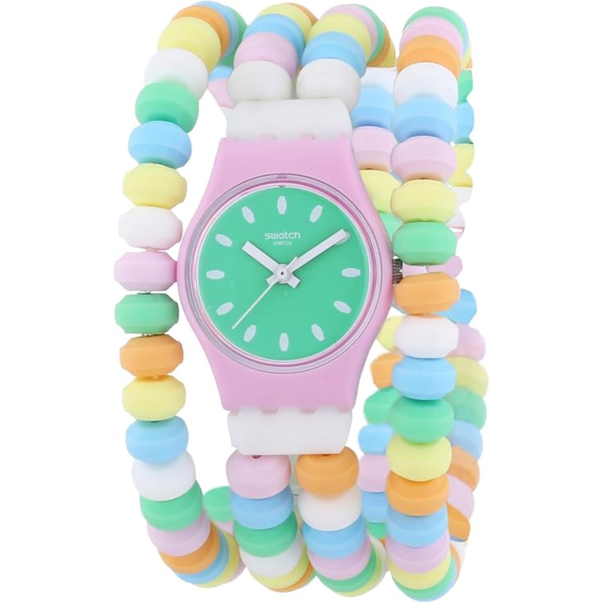 Swatch Caramellisima Women’s Quartz Plastic Strap Green Dial Watch LP135B