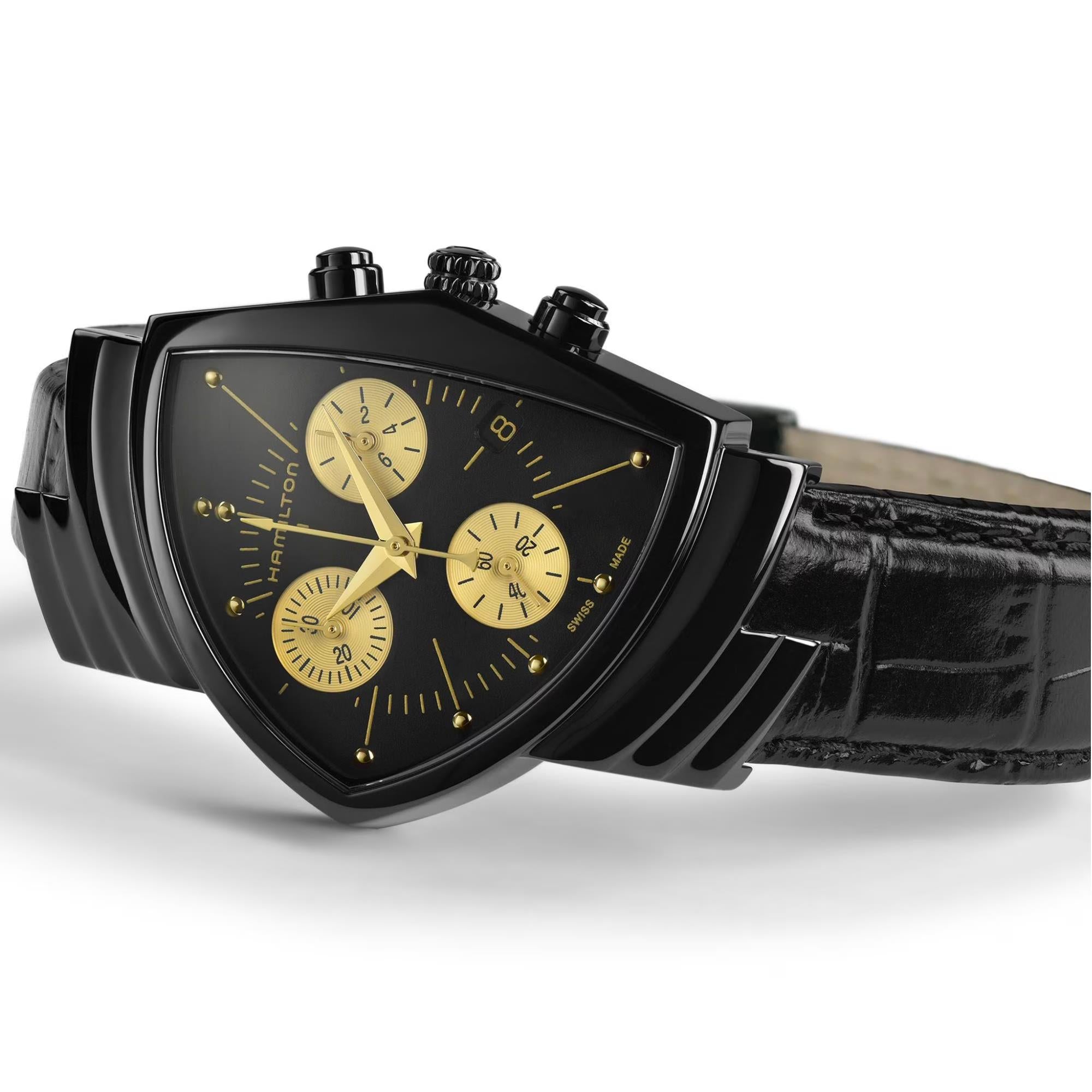 Hamilton Ventura Special Edition Black Gold Quartz Chronograph Black Dial Men's Watch H24402730