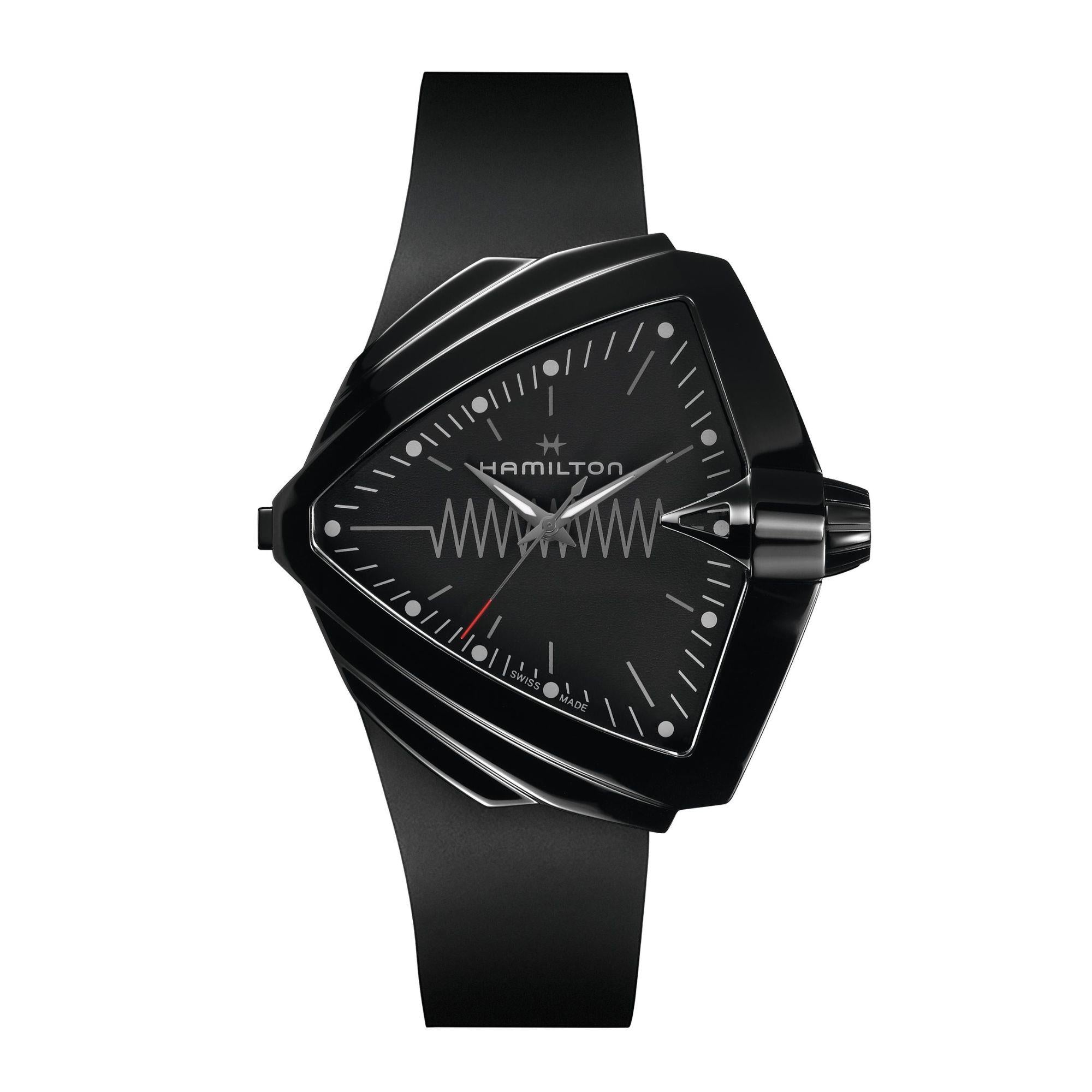 Hamilton Ventura XXL Bright Black Dial Black Silicone Strap Men's Watch H24604330