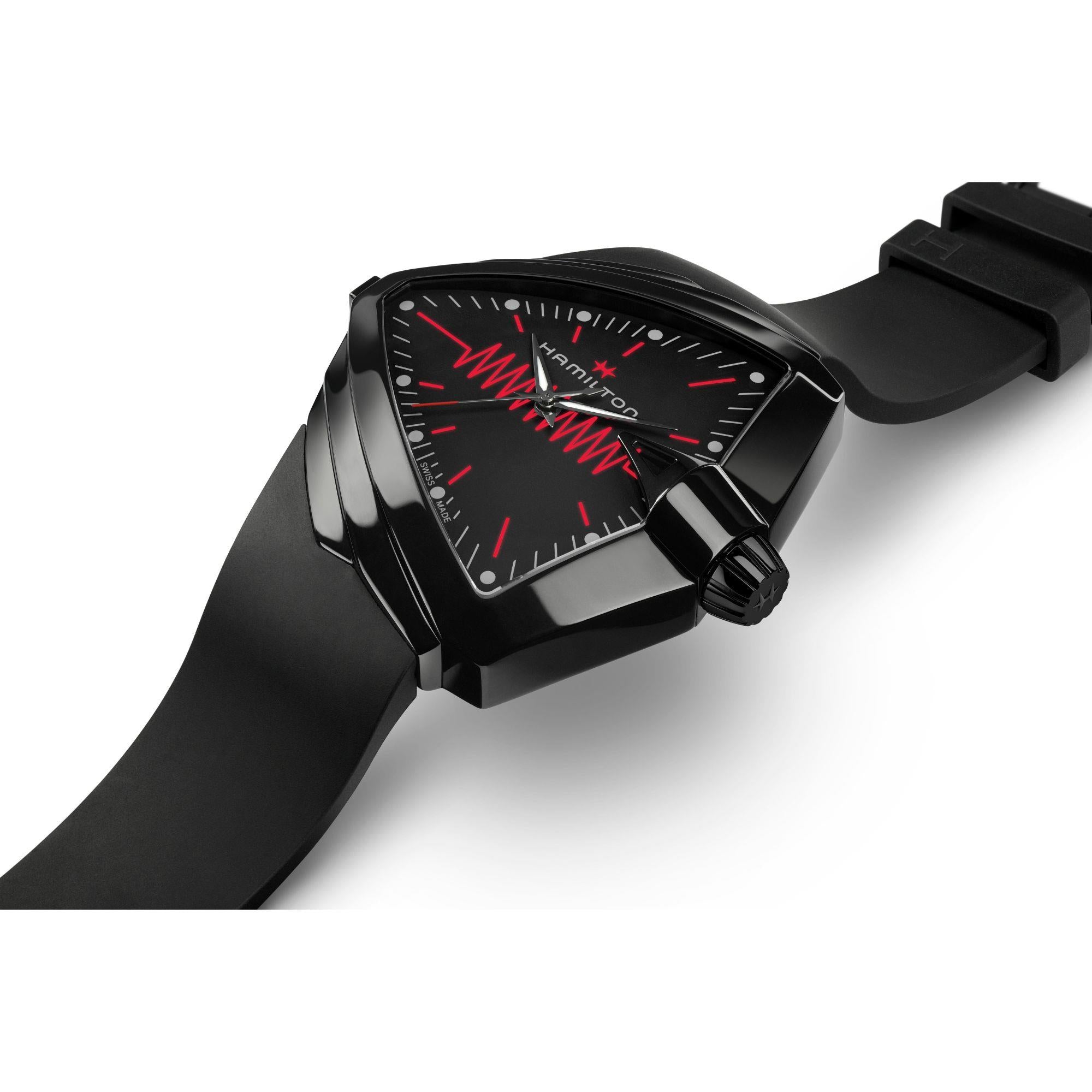 Hamilton Ventura XXL Bright Black Dial Black Silicone Strap Men's Watch H24604330