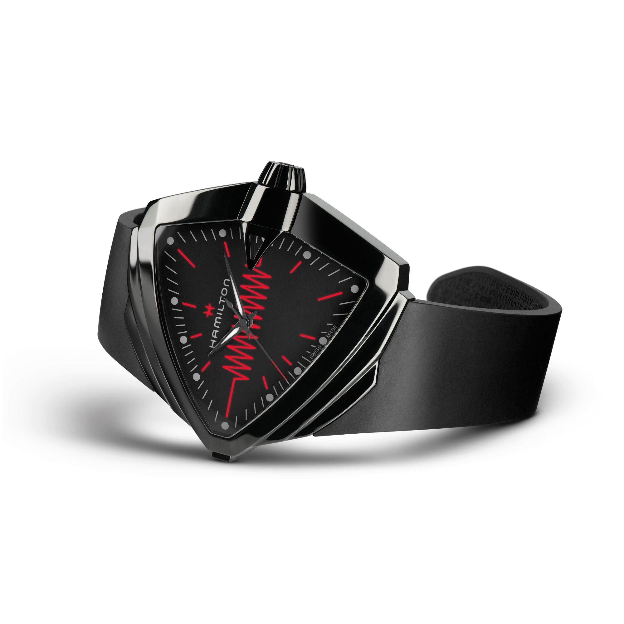 Hamilton Ventura XXL Bright Black Dial Black Silicone Strap Men's Watch H24604330
