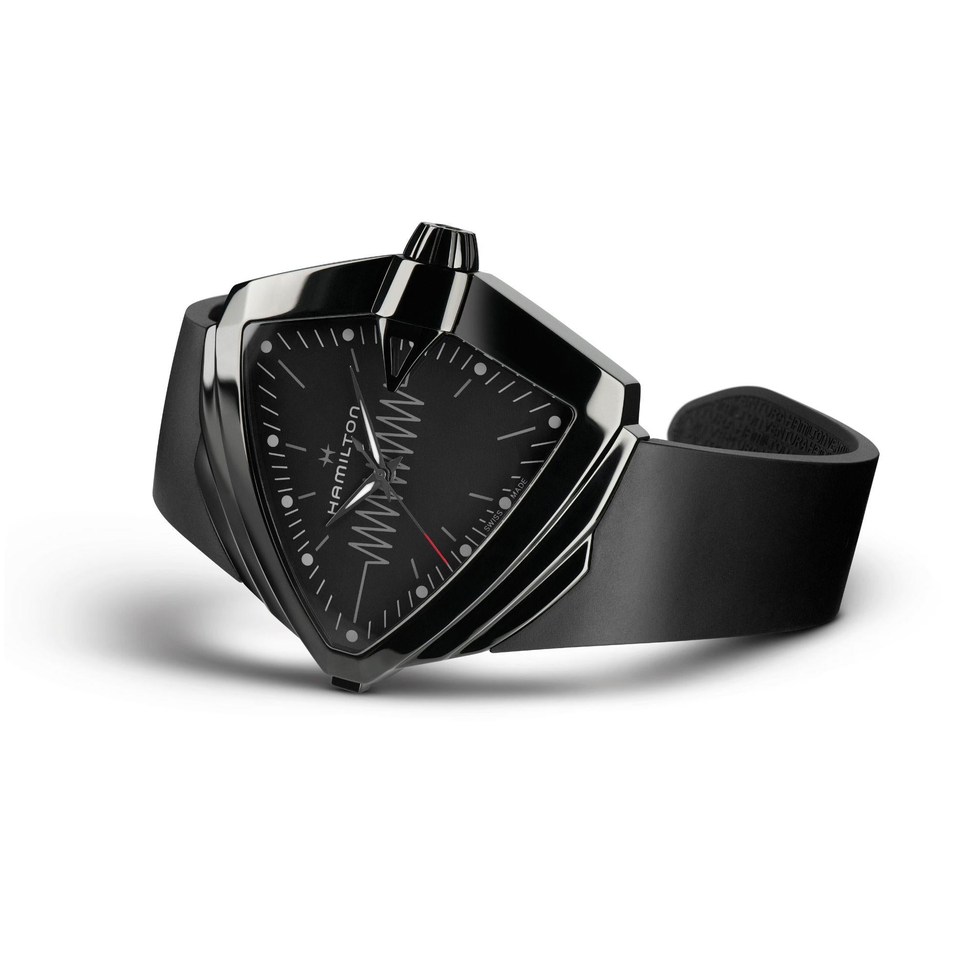 Hamilton Ventura XXL Bright Black Dial Black Silicone Strap Men's Watch H24604330