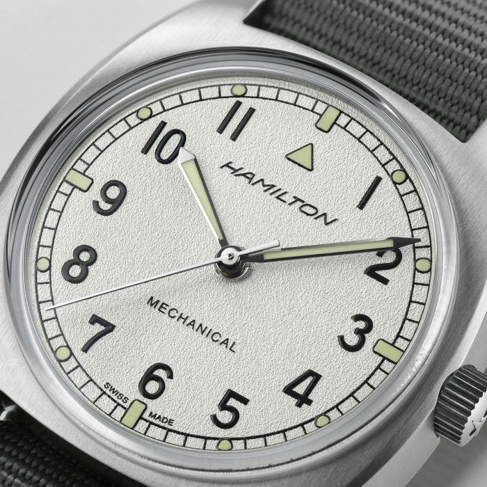 Hamilton Khaki Pilot Pioneer Mechanical Silver Dial Grey NATO Strap Men's Watch H76419951
