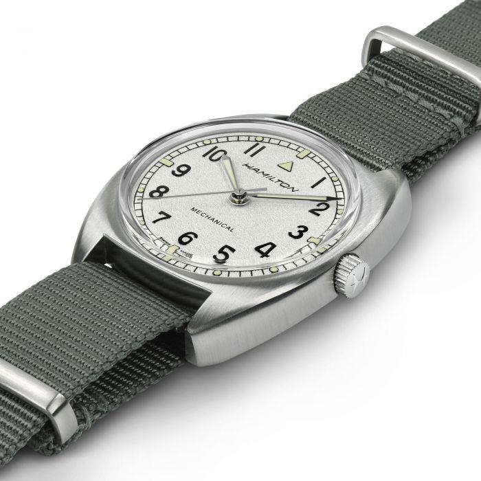 Hamilton Khaki Pilot Pioneer Mechanical Silver Dial Grey NATO Strap Men's Watch H76419951