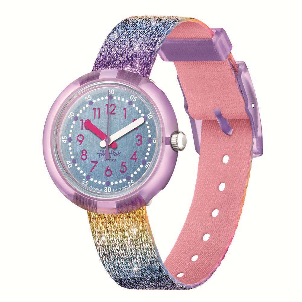 Flik Flak Shine in Rainbow Quartz Blue Dial ZFPNP128